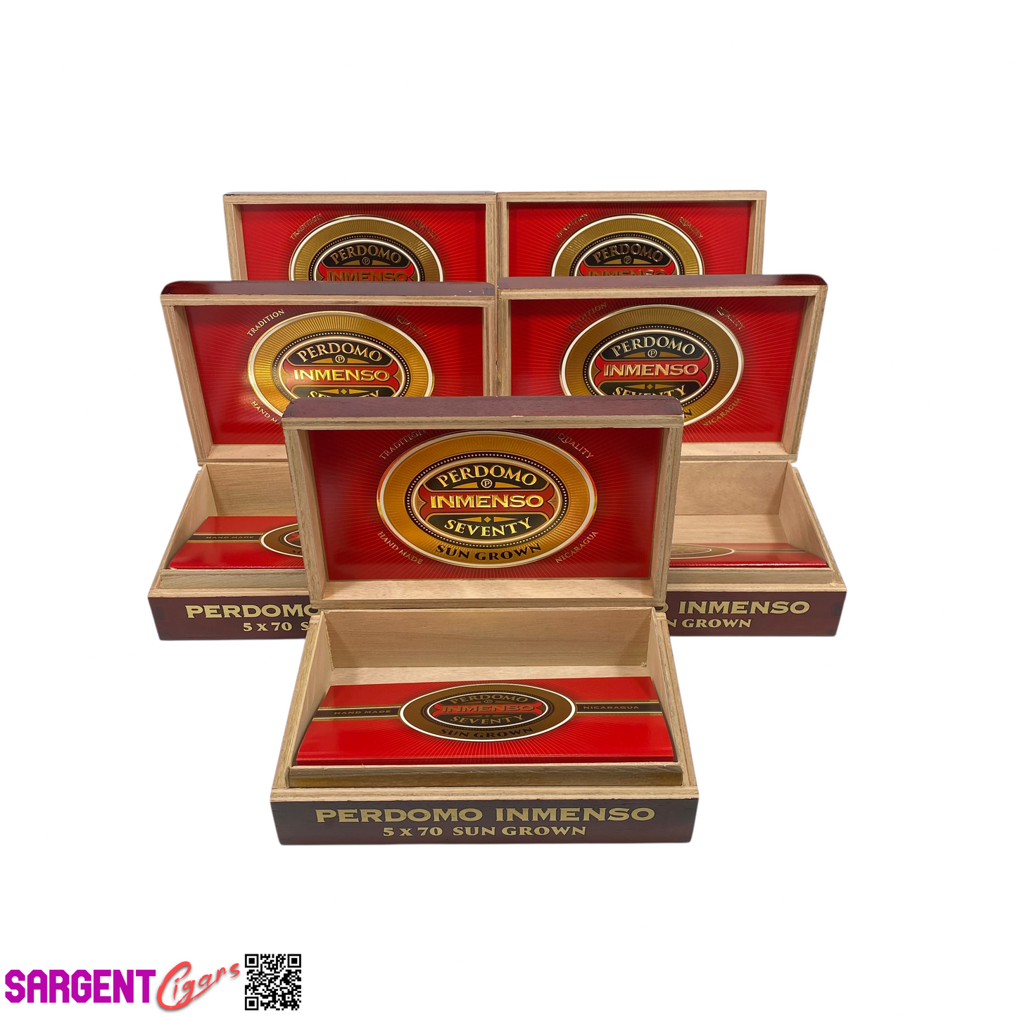 Lot of 5 Perdomo Inmenso 5x70 Empty Wooden Cigar Boxes 9.75x6x2.75 #97