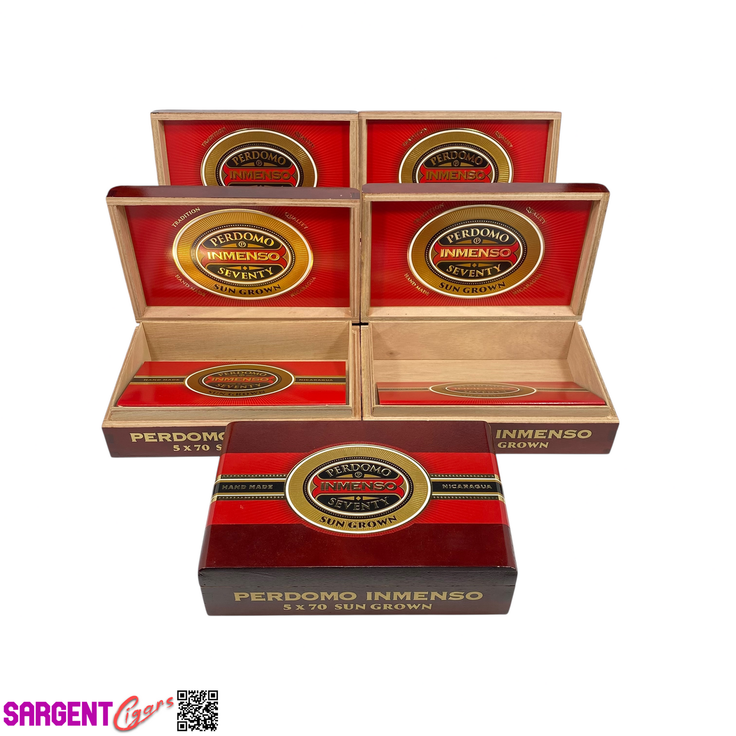 Lot of 5 Perdomo Inmenso 5x70 Empty Wooden Cigar Boxes 9.75x6x2.75 #97