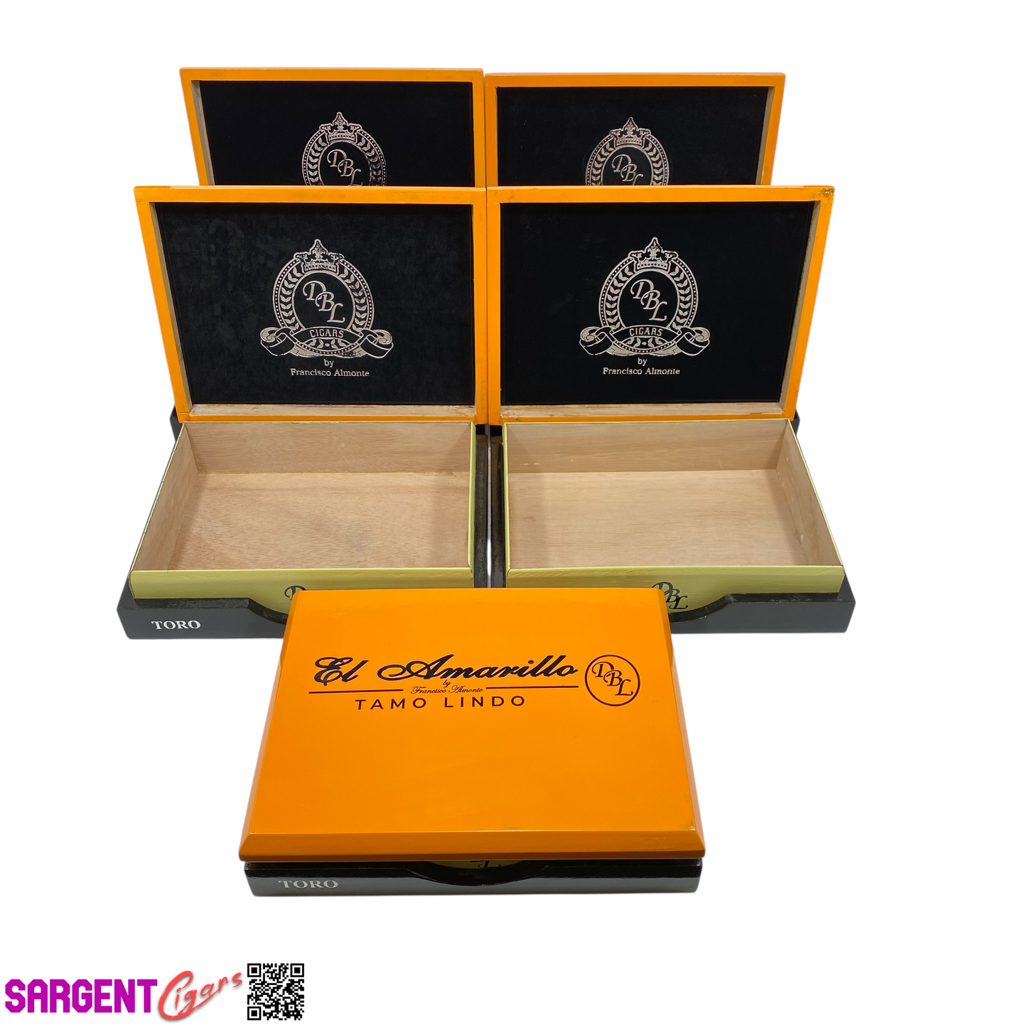 Lot of 5 DBL Amarillo Toro Empty Wooden Cigar Boxes 9.5x7x2 #92