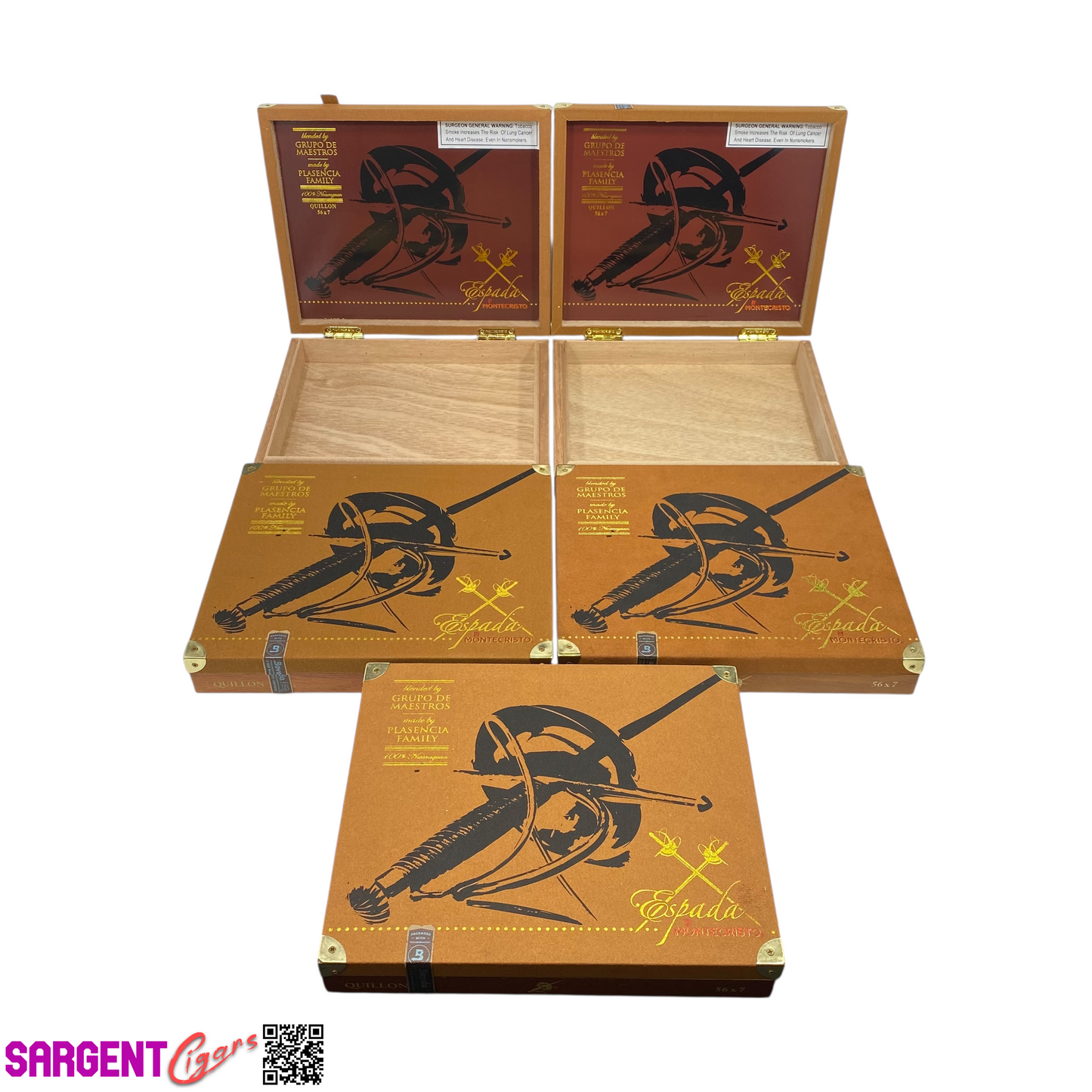 Lot of 5 Montecristo Espada Quillon Empty Wooden Cigar Box 9.75x8.25x1.75 #43