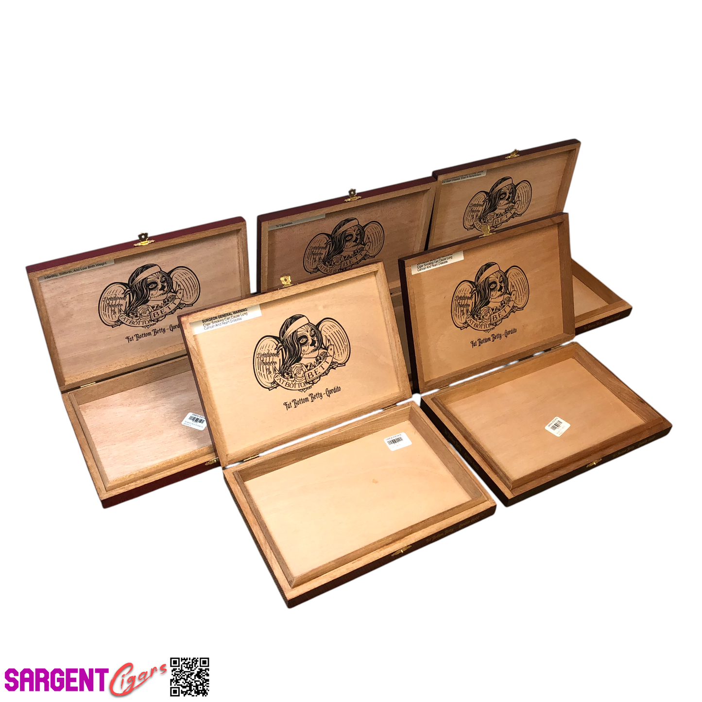Lot of 5 Fat Bottom Betty Gordito Empty Wooden Cigar Boxes 10.5x7x1.5 #89