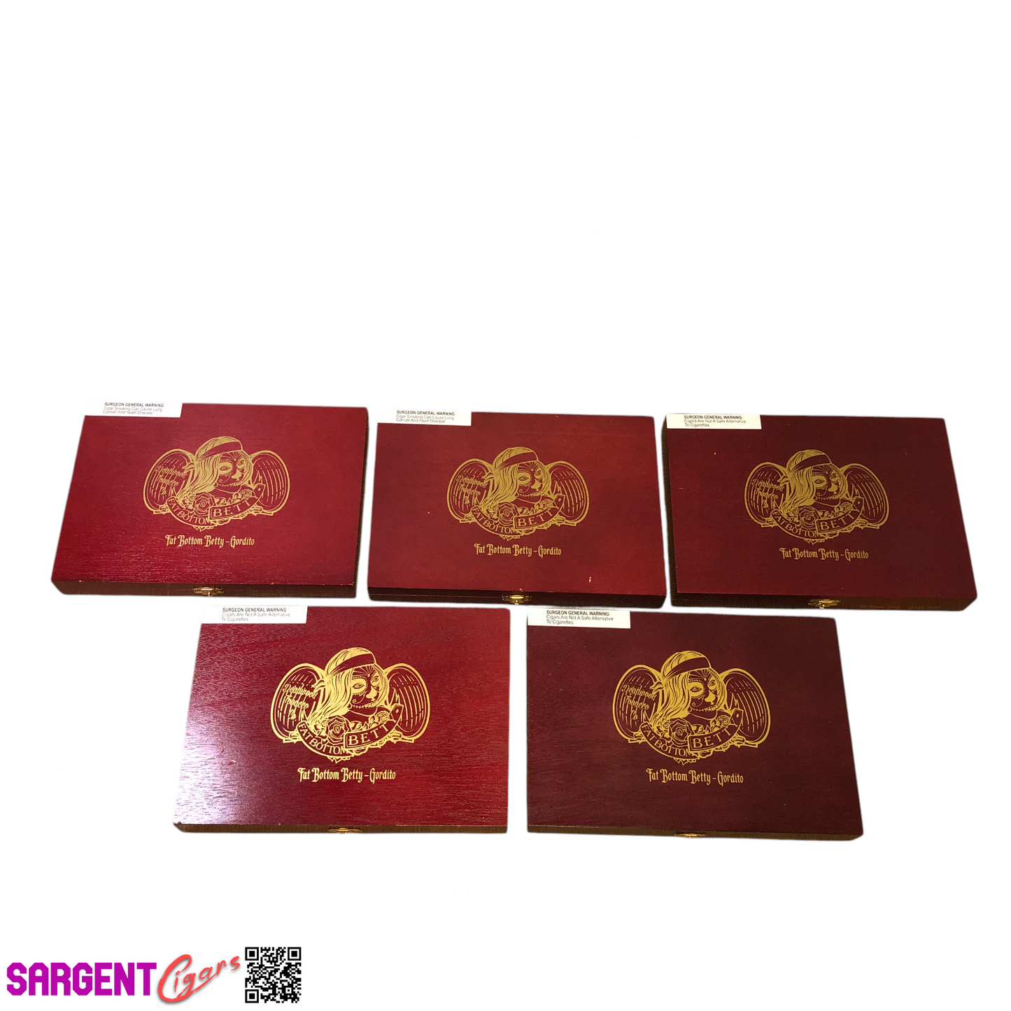 Lot of 5 Fat Bottom Betty Gordito Empty Wooden Cigar Boxes 10.5x7x1.5 #89