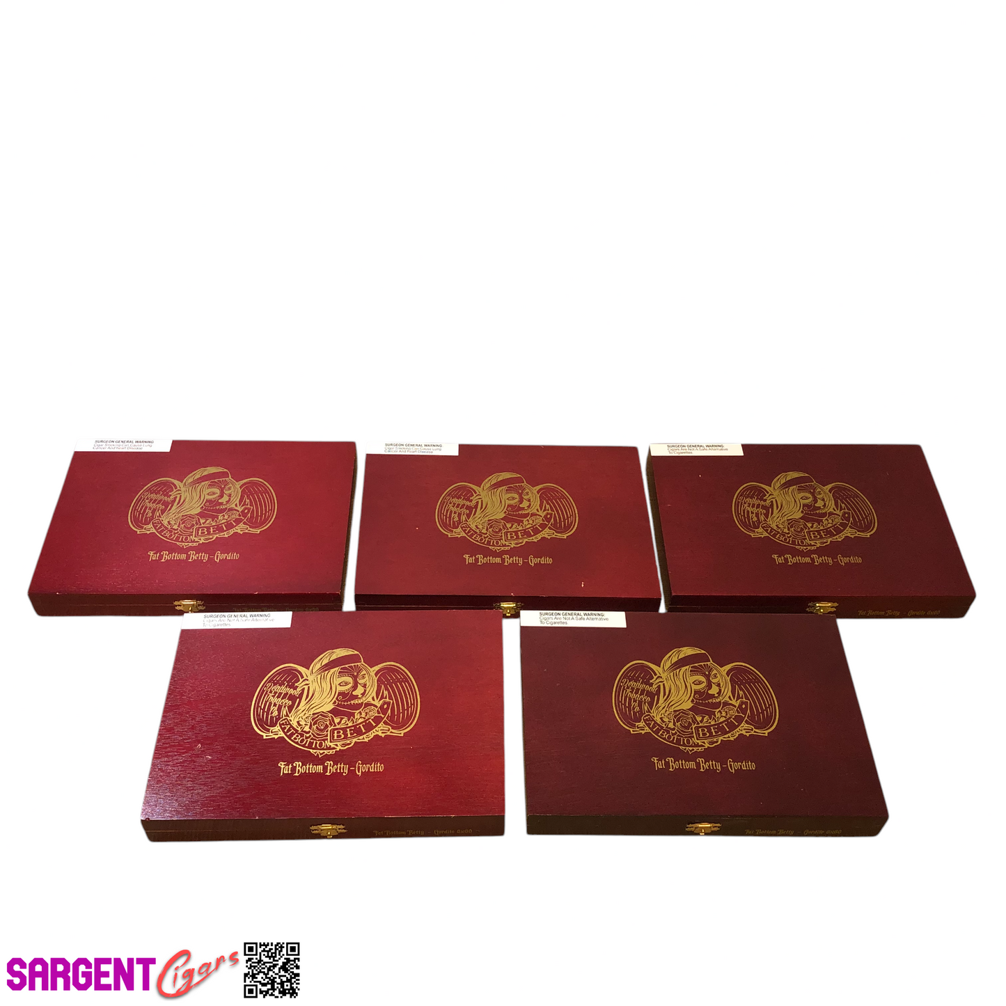 Lot of 5 Fat Bottom Betty Gordito Empty Wooden Cigar Boxes 10.5x7x1.5 #89