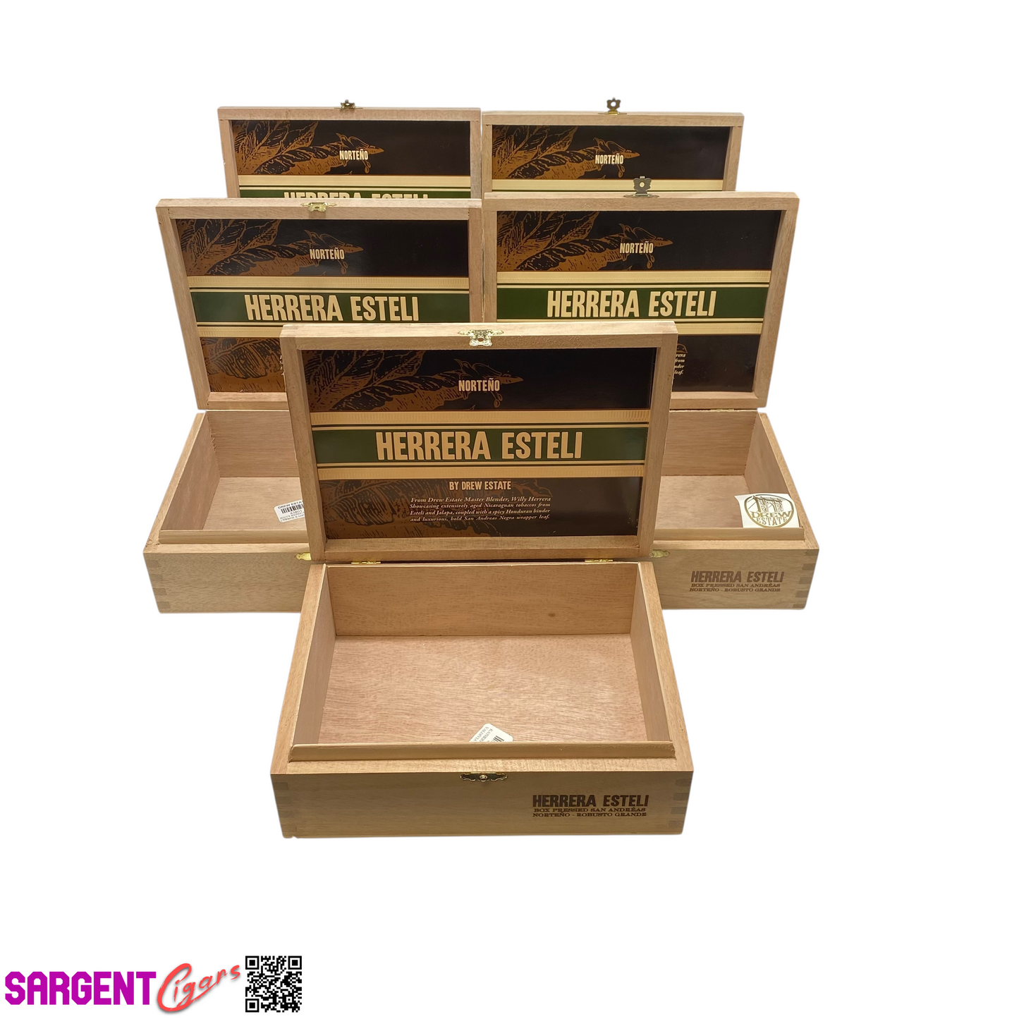 Lot of 5 Herrera Esteli Norteno Robusto Empty Wooden Cigar Boxes 9x6.75x3 #143