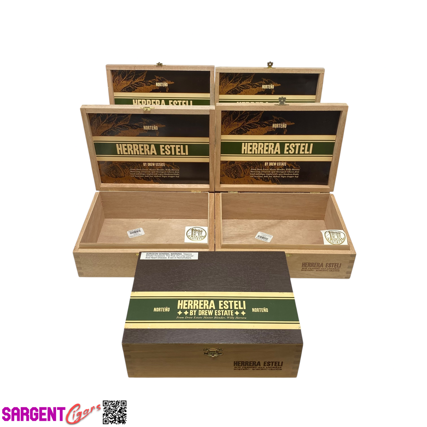 Lot of 5 Herrera Esteli Norteno Robusto Empty Wooden Cigar Boxes 9x6.75x3 #143