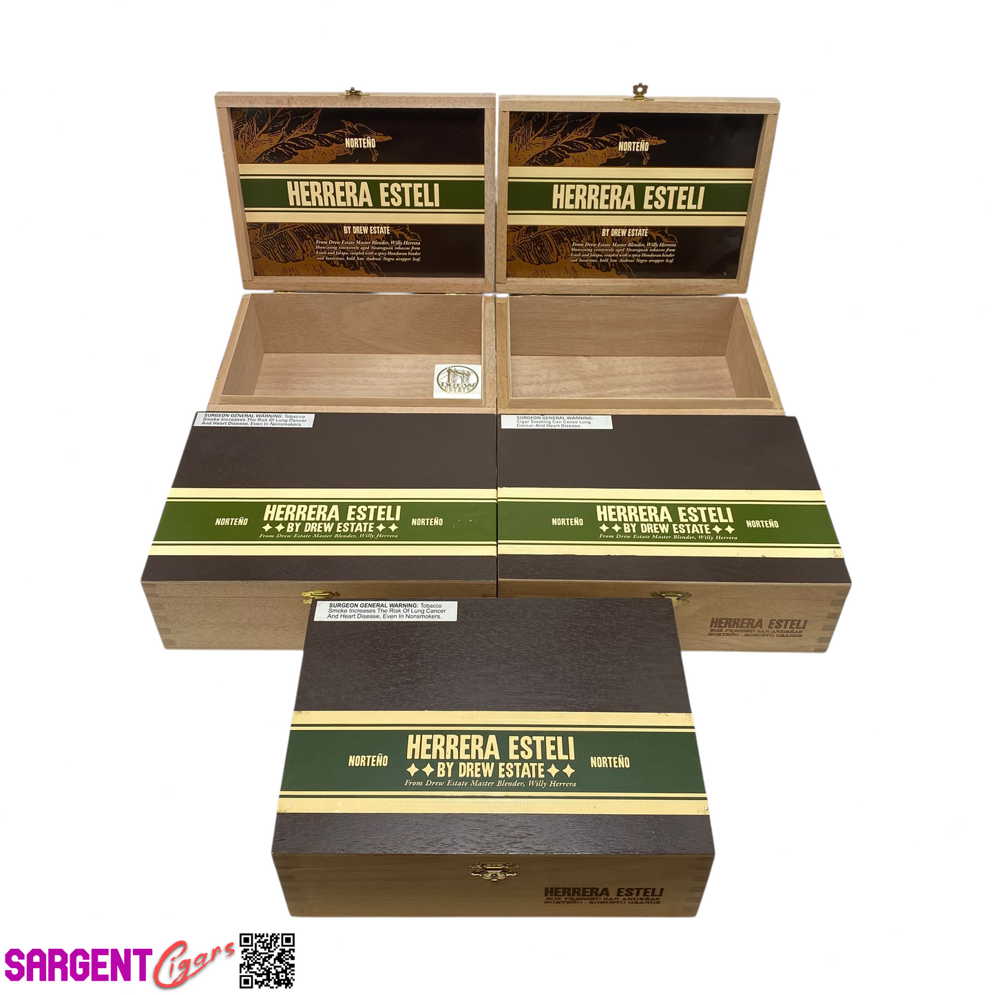 Lot of 5 Herrera Esteli Norteno Robusto Empty Wooden Cigar Boxes 9x6.75x3 #143