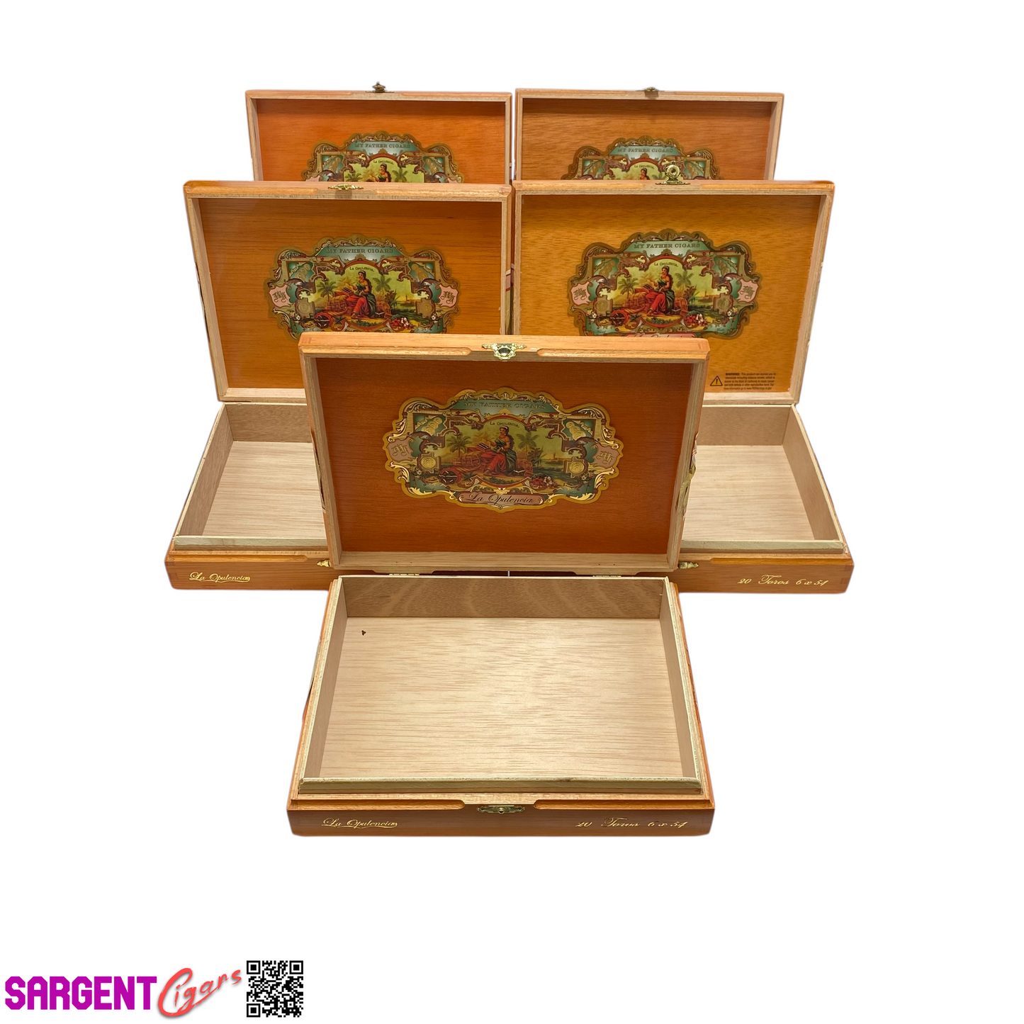 Lot of 5 My Father Cigars Opulencia Toro Empty Wooden Cigar Boxes 9.5x7x2 #130