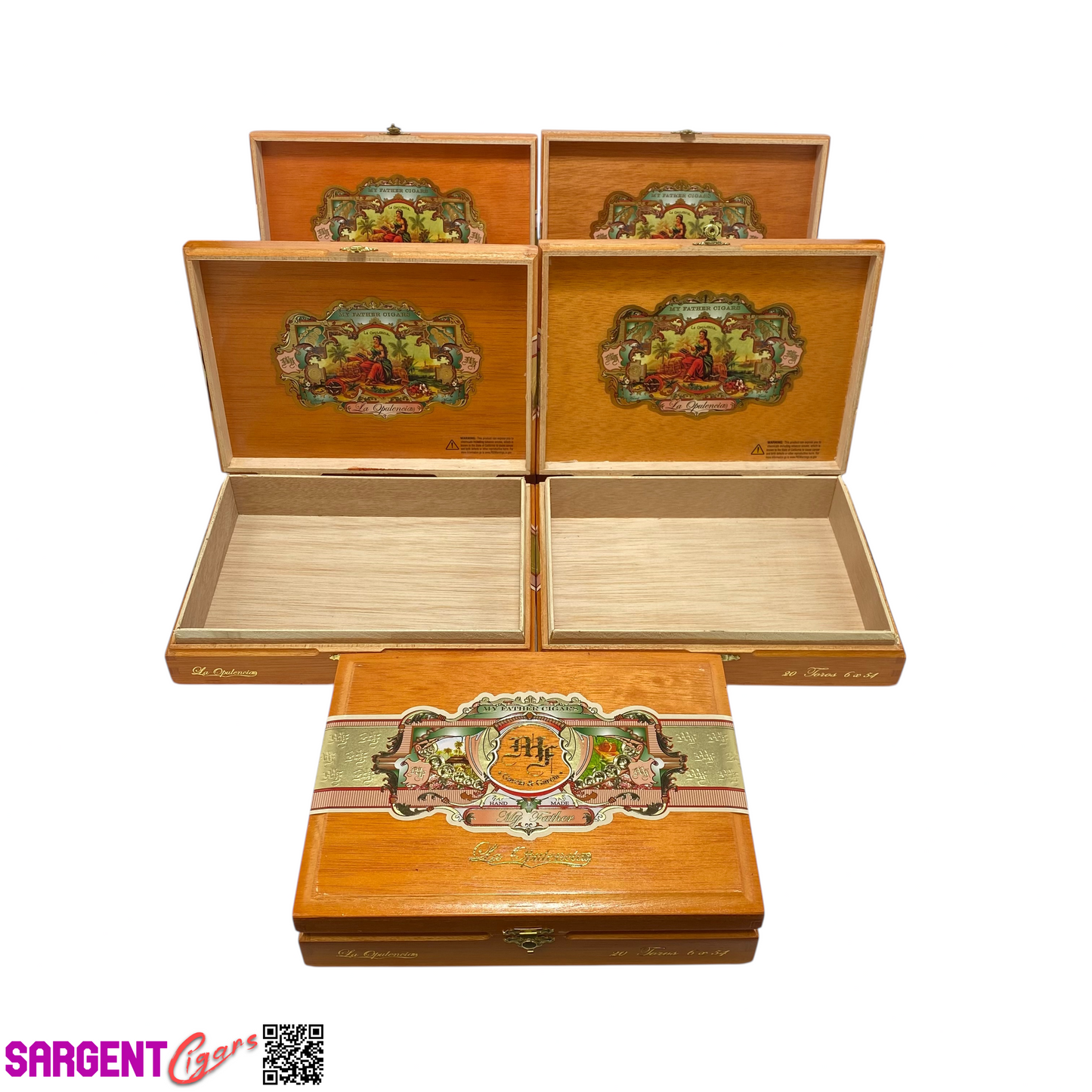 Lot of 5 My Father Cigars Opulencia Toro Empty Wooden Cigar Boxes 9.5x7x2 #130