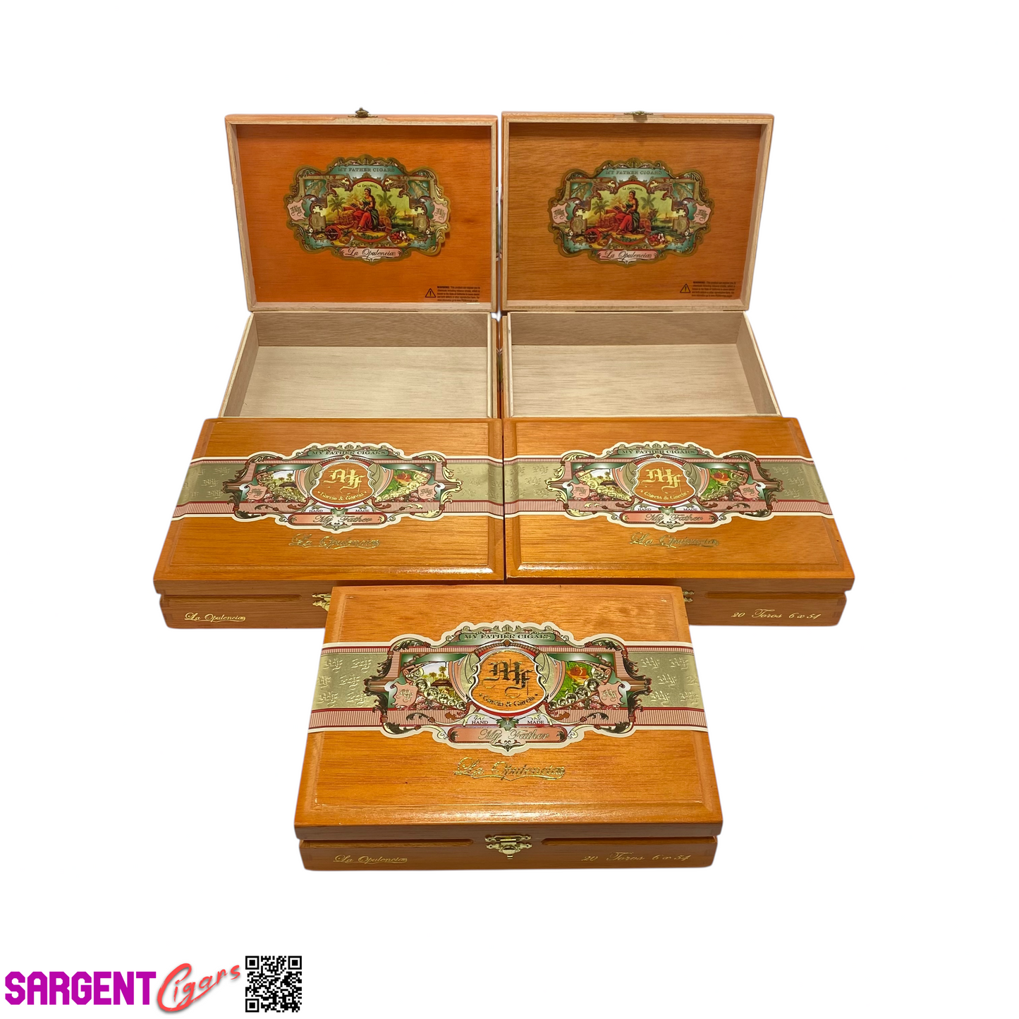 Lot of 5 My Father Cigars Opulencia Toro Empty Wooden Cigar Boxes 9.5x7x2 #130