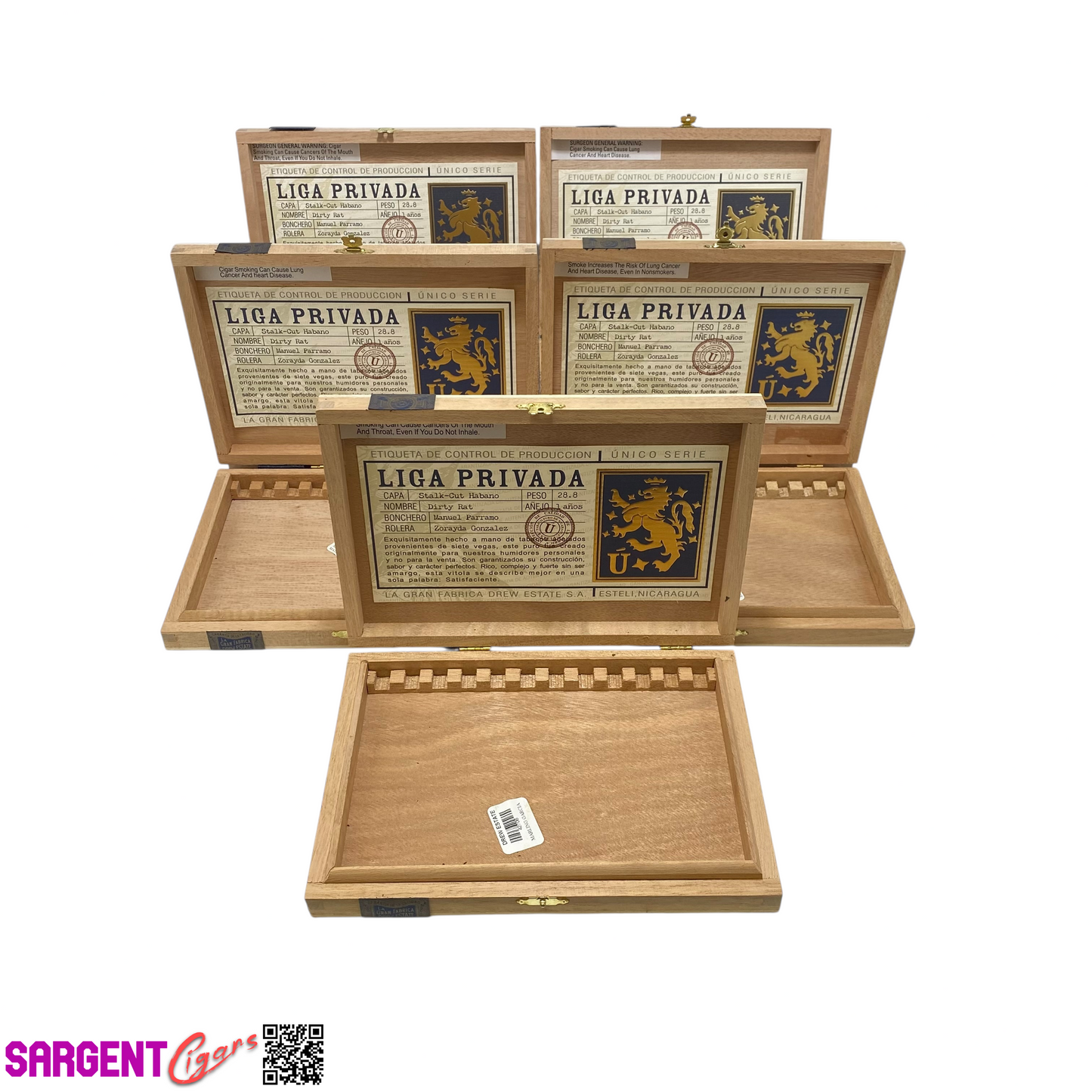 Lot of 5 Liga Privada Dirty Rat Empty Wooden Cigar Boxes 9.25x6.5x1.5 #20