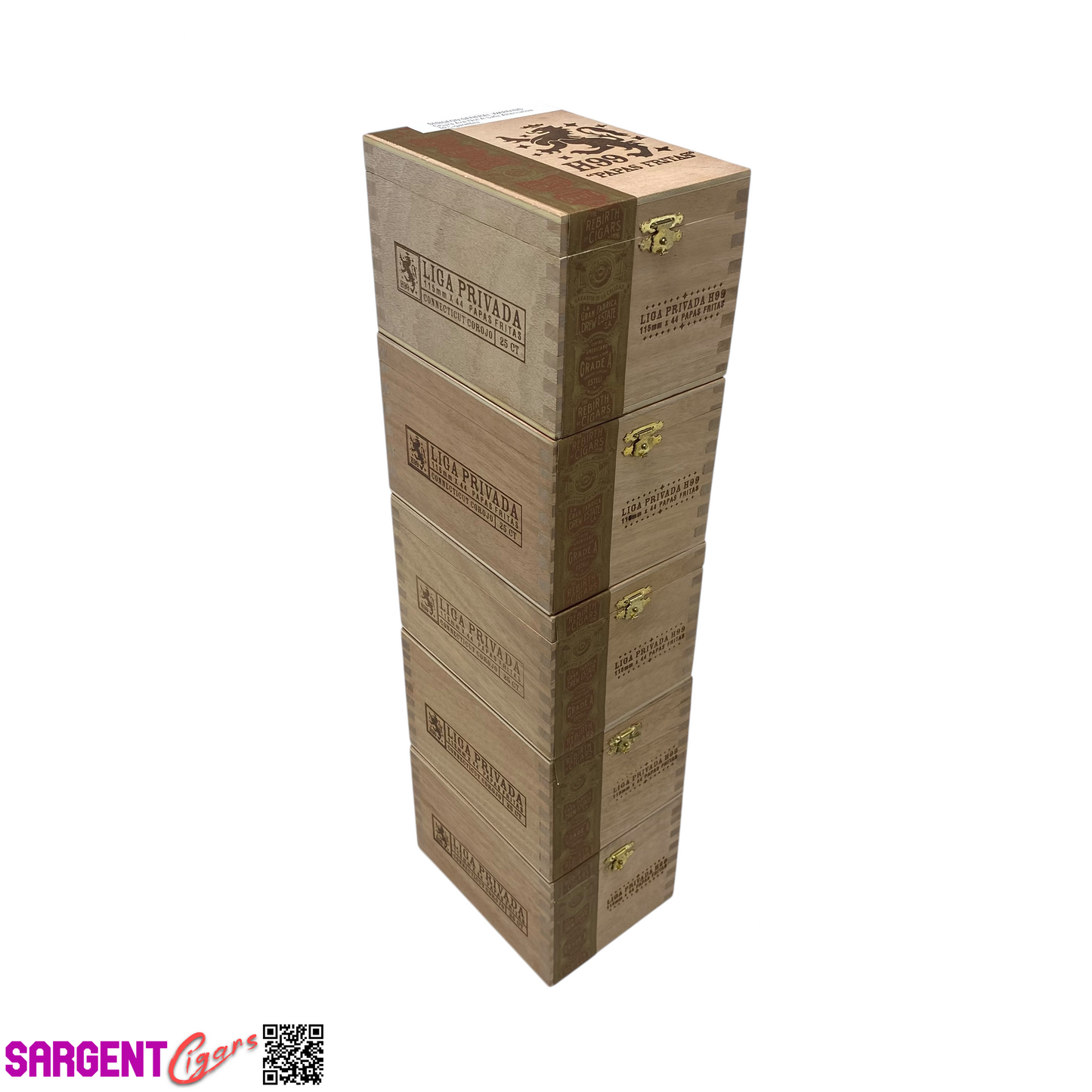 Lot of 5 Liga Privada Papas Fritas H99 Empty Wooden Cigar Boxes 4.25x6x4 #19