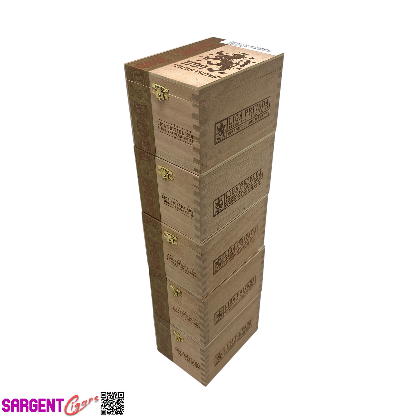 Lot of 5 Liga Privada Papas Fritas H99 Empty Wooden Cigar Boxes 4.25x6x4 #19