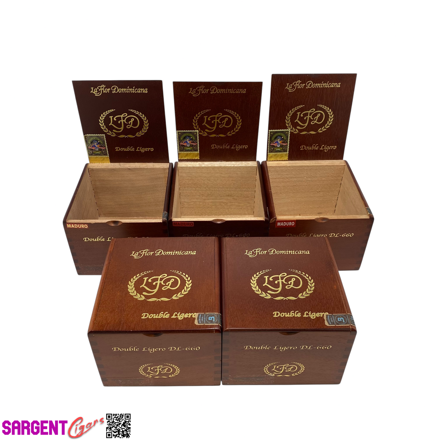 Lot of 5 LFD Double Ligero DL660 Empty Wooden Cigar Boxes 5x5.5x4 #128