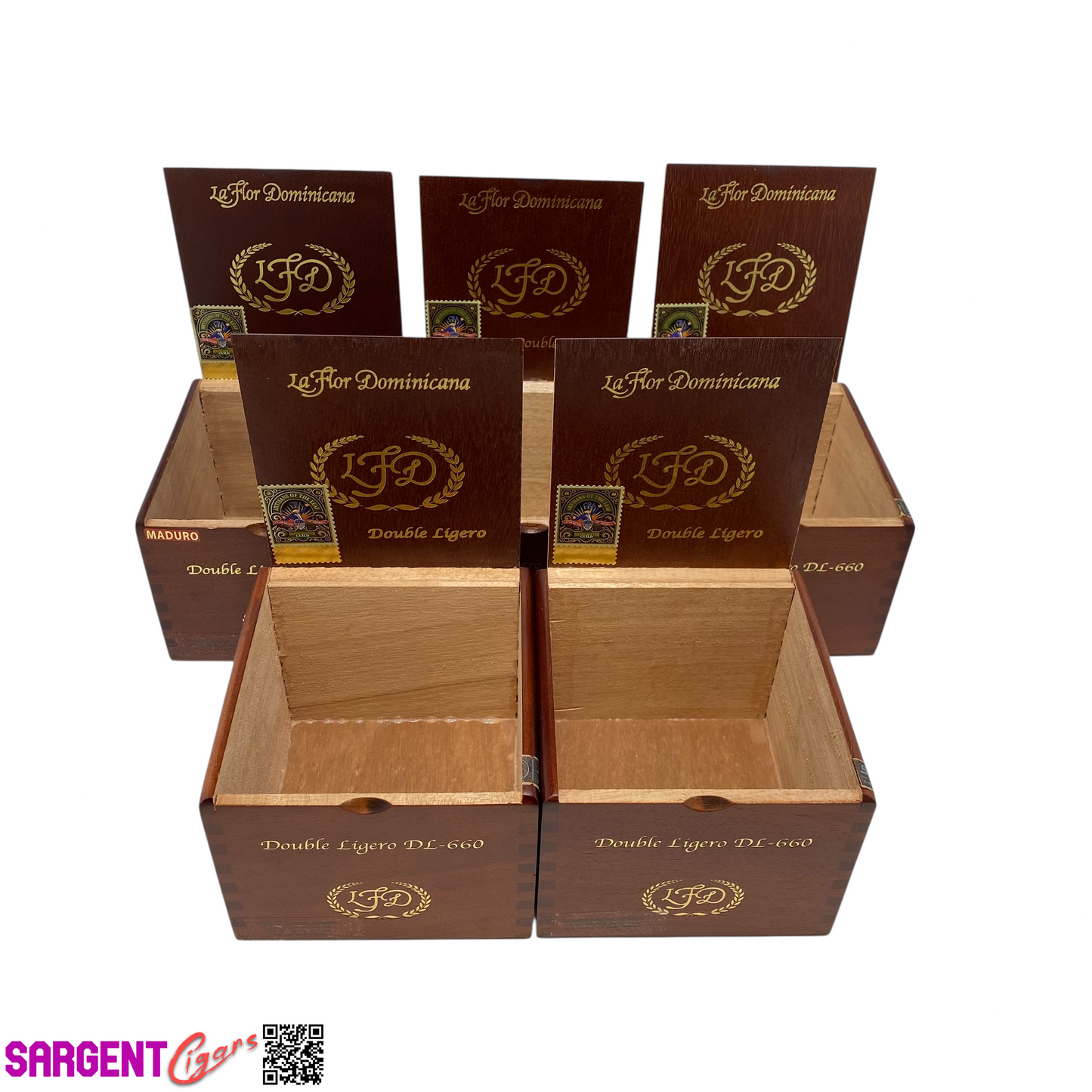 Lot of 5 LFD Double Ligero DL660 Empty Wooden Cigar Boxes 5x5.5x4 #128