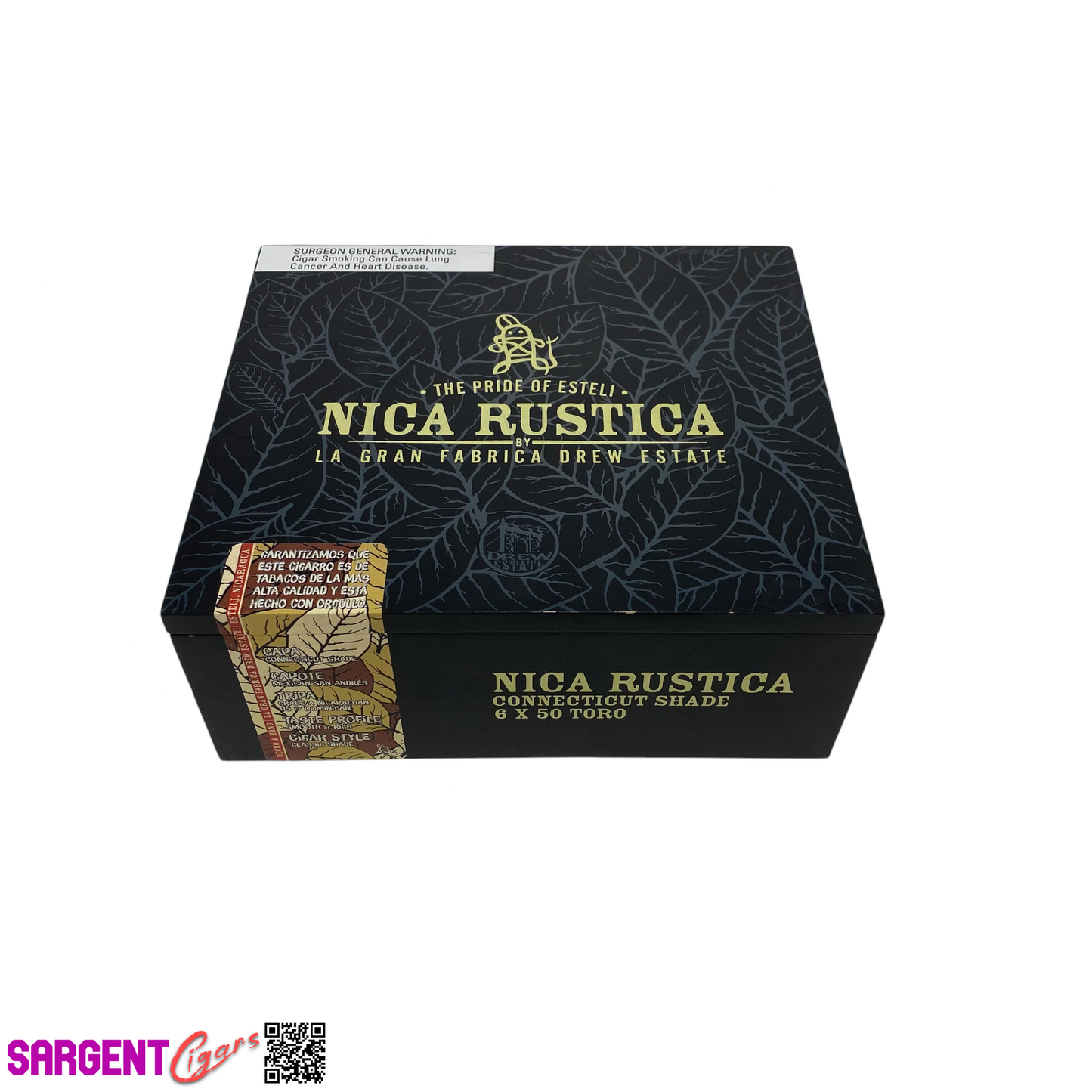 Nica Rustica Connecticut Toro Empty Wooden Cigar Box 7.75x6.75x3