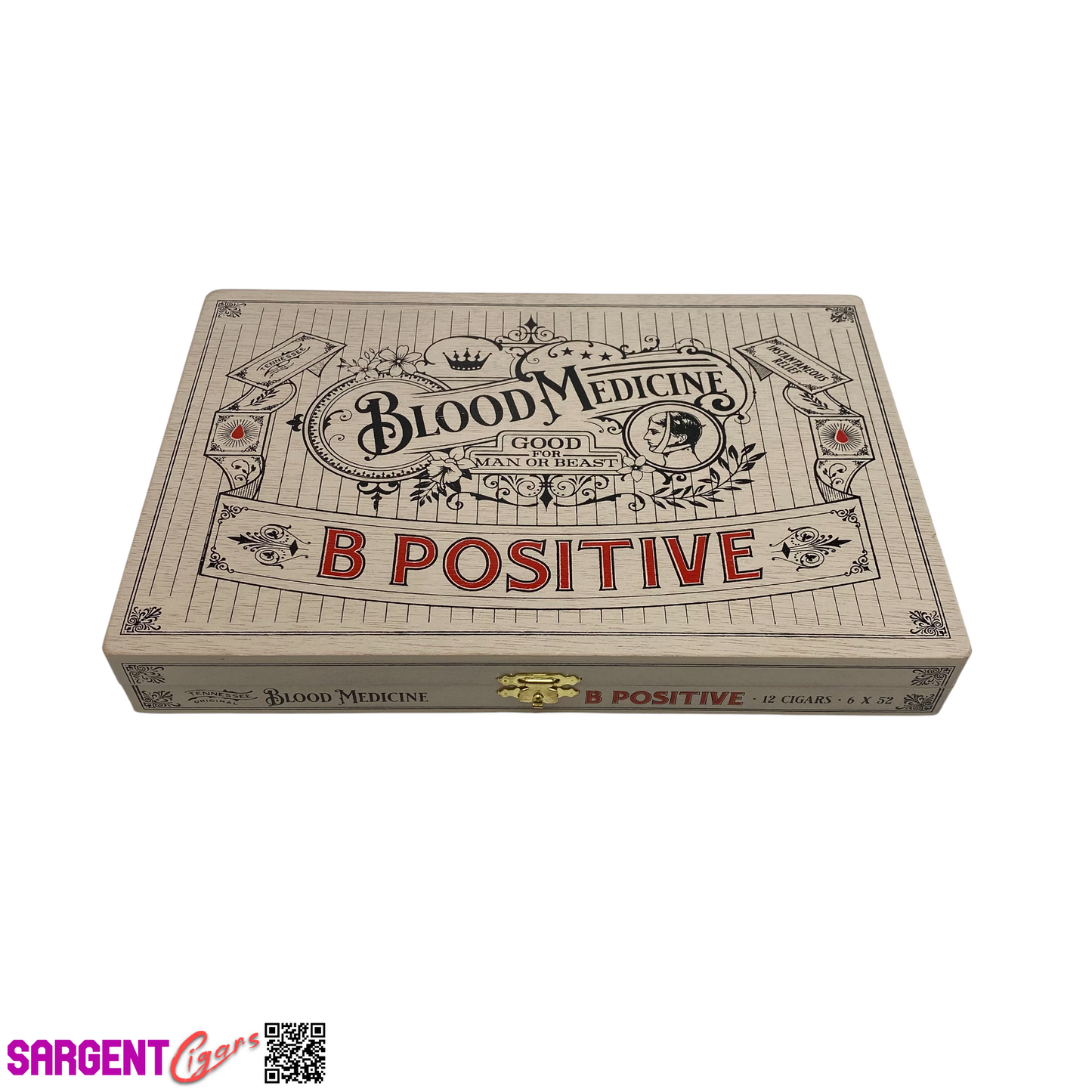 Crowned Heads Blood Medicine B Positive Empty Wooden Cigar Box 10.5x7x1.25
