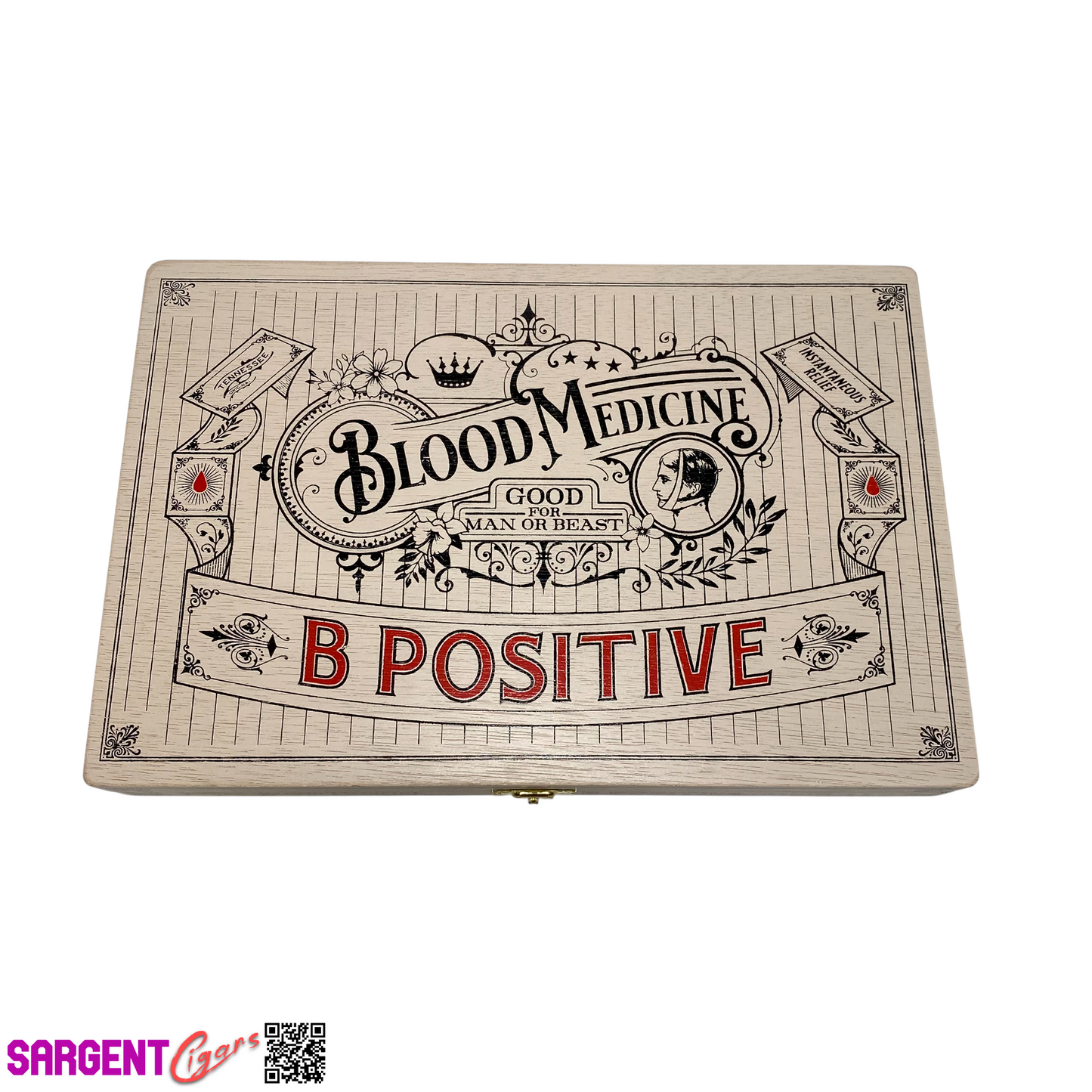 Crowned Heads Blood Medicine B Positive Empty Wooden Cigar Box 10.5x7x1.25
