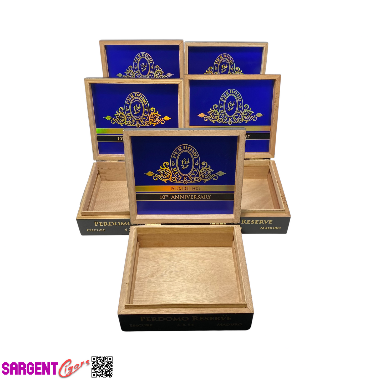 Lot of 5 Perdomo 10th Ann Maduro Epicure Empty Wooden Cigar Boxes 8x7.5x3 #141