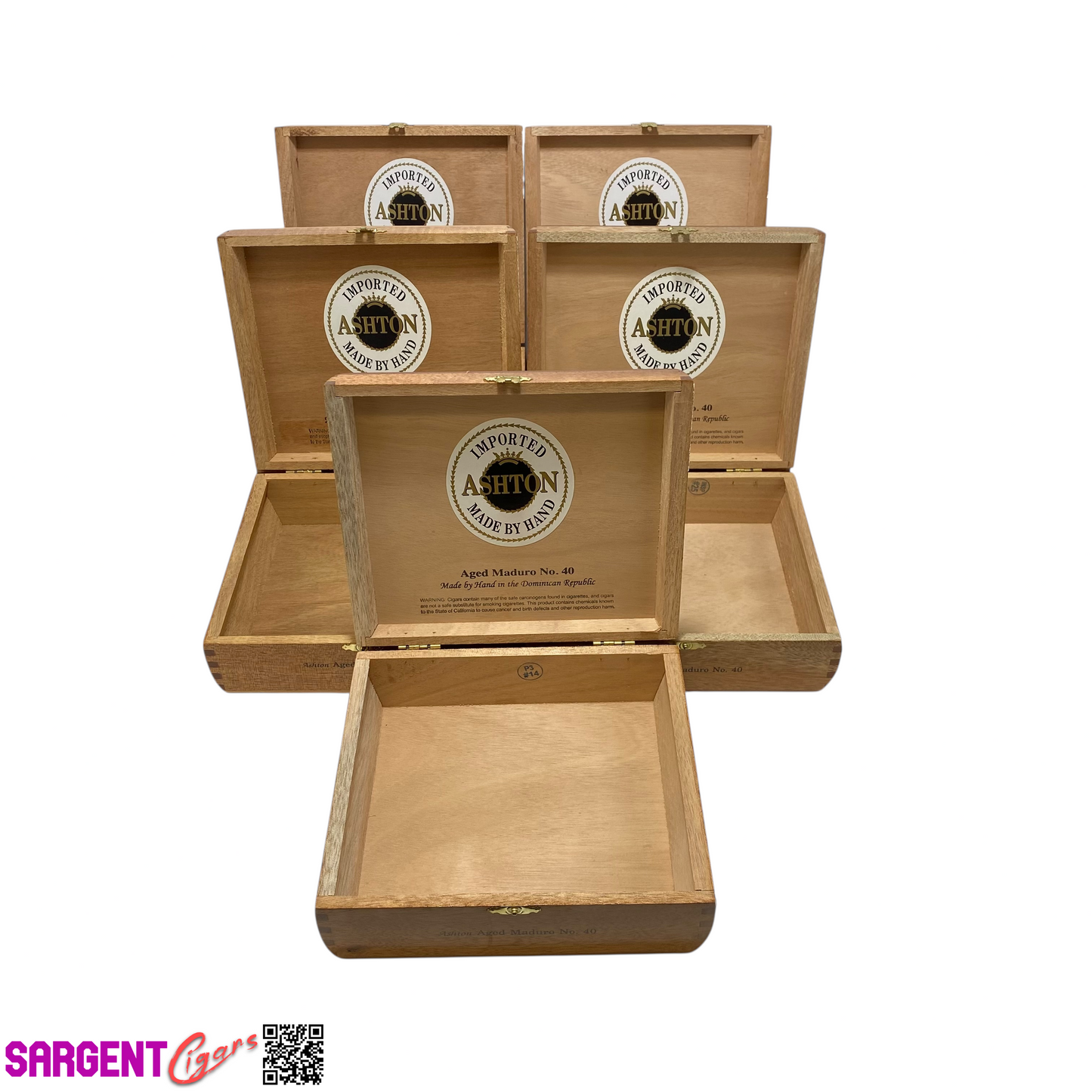 Lot of 5 Ashton Classic Maduro No40 Empty Wooden Cigar Boxes 7.75x6.75x2.5 #15