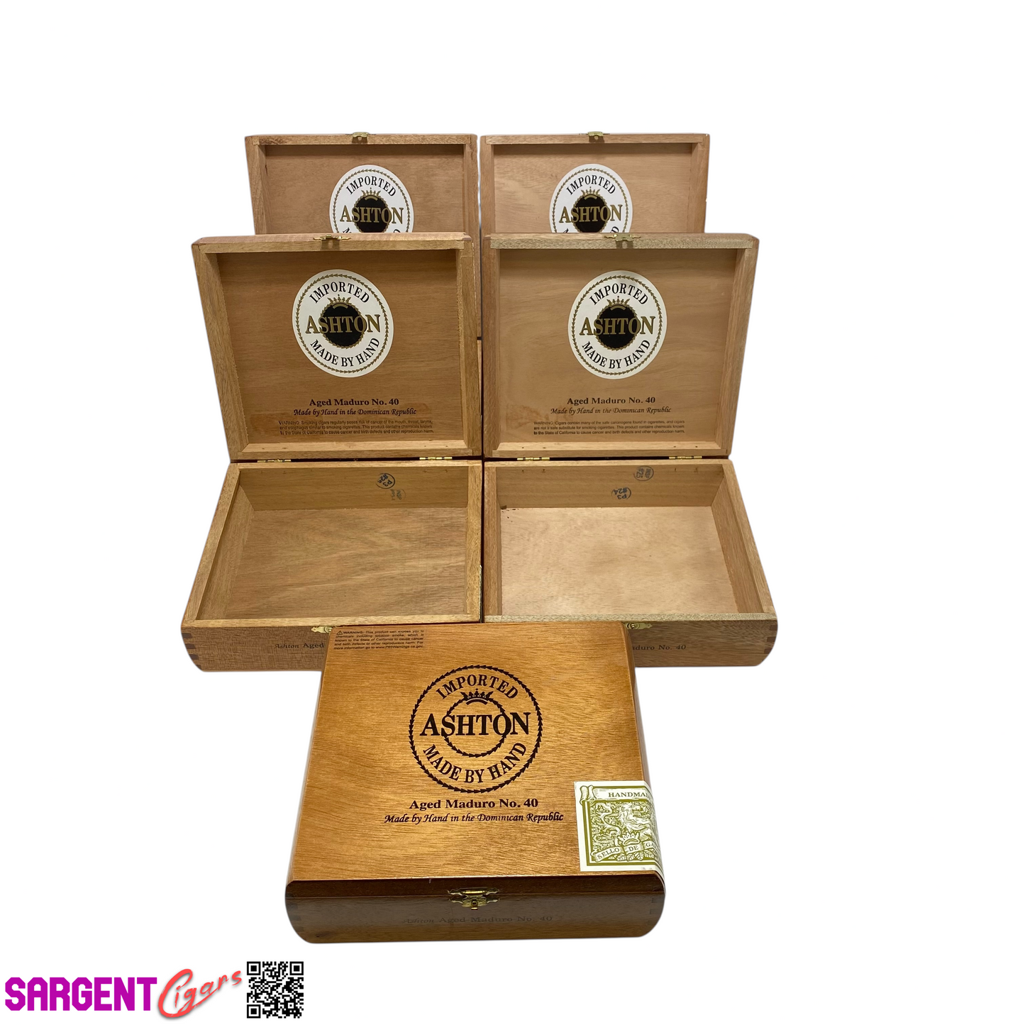 Lot of 5 Ashton Classic Maduro No40 Empty Wooden Cigar Boxes 7.75x6.75x2.5 #15