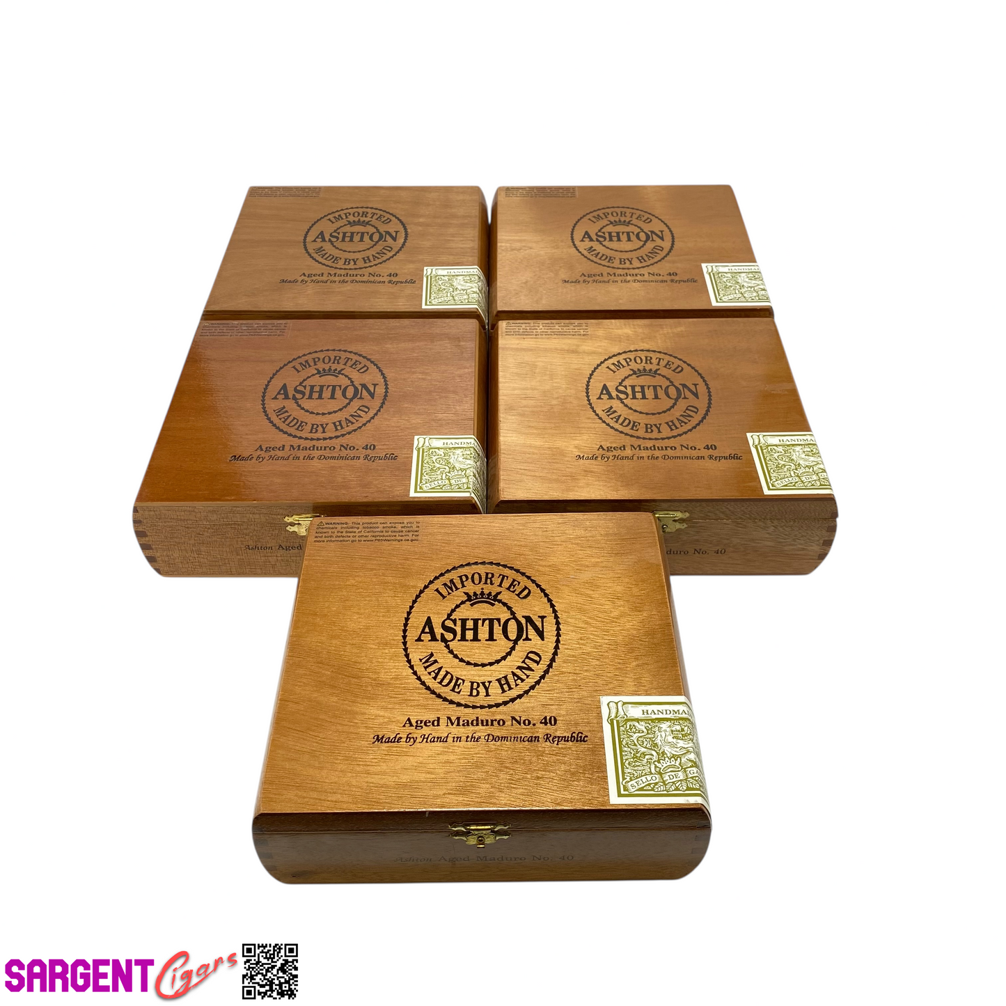 Lot of 5 Ashton Classic Maduro No40 Empty Wooden Cigar Boxes 7.75x6.75x2.5 #15