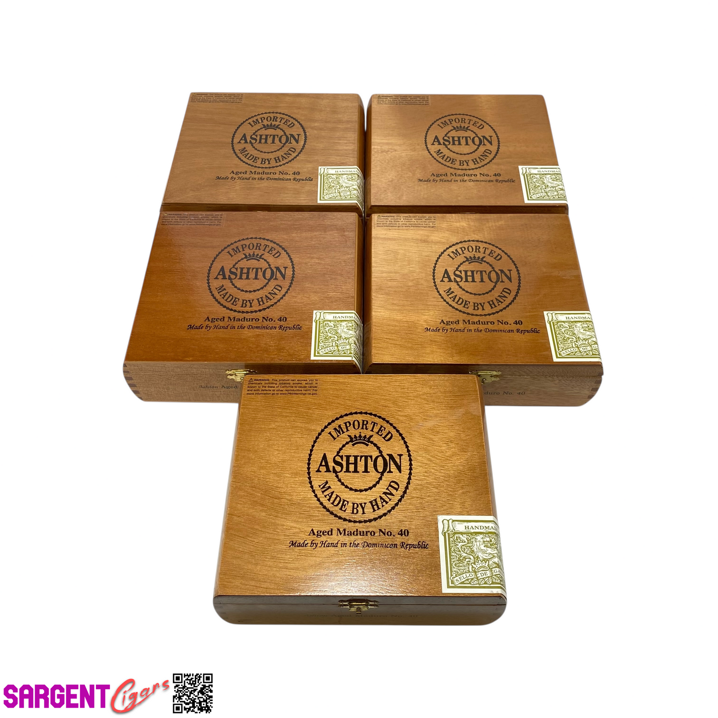 Lot of 5 Ashton Classic Maduro No40 Empty Wooden Cigar Boxes 7.75x6.75x2.5 #15