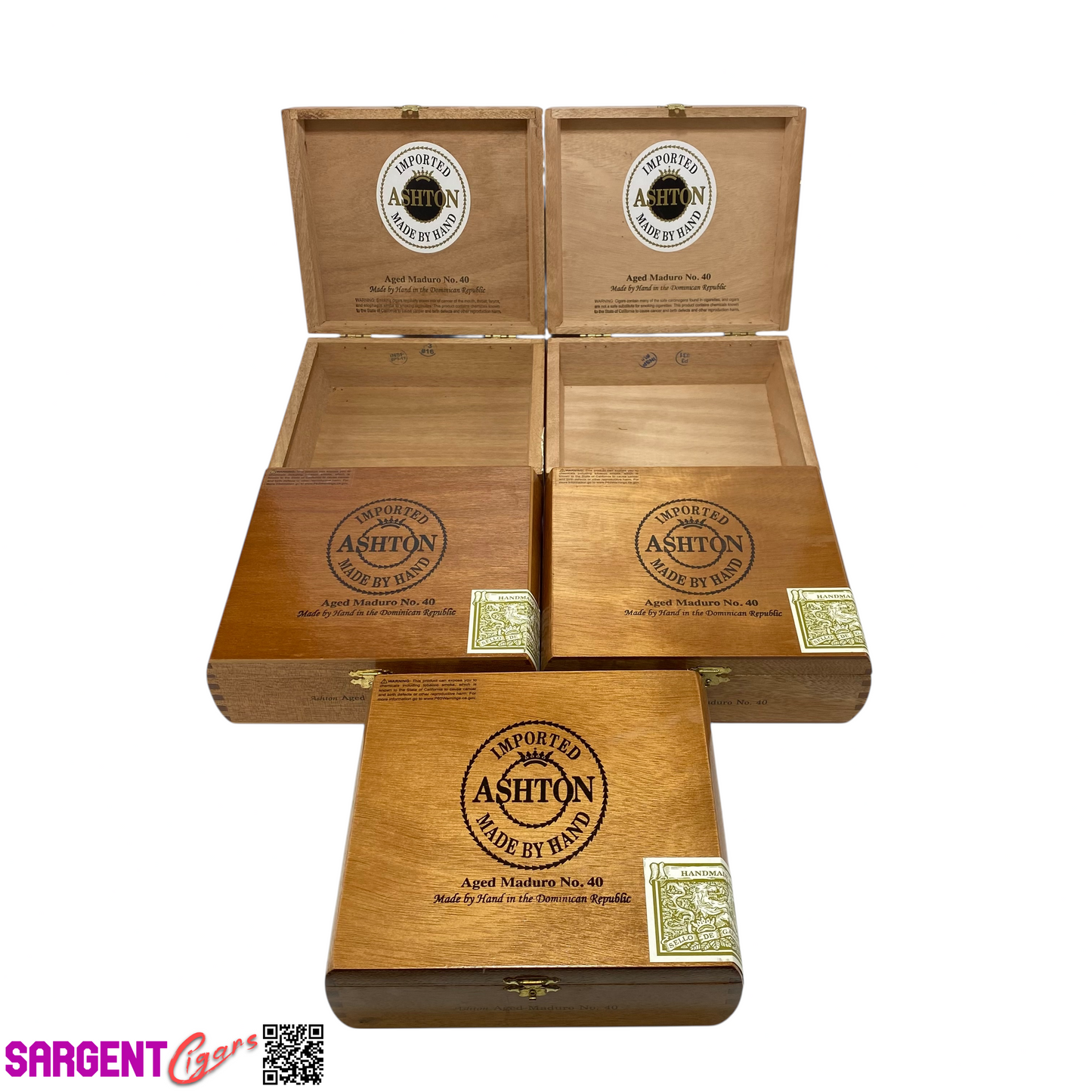 Lot of 5 Ashton Classic Maduro No40 Empty Wooden Cigar Boxes 7.75x6.75x2.5 #15