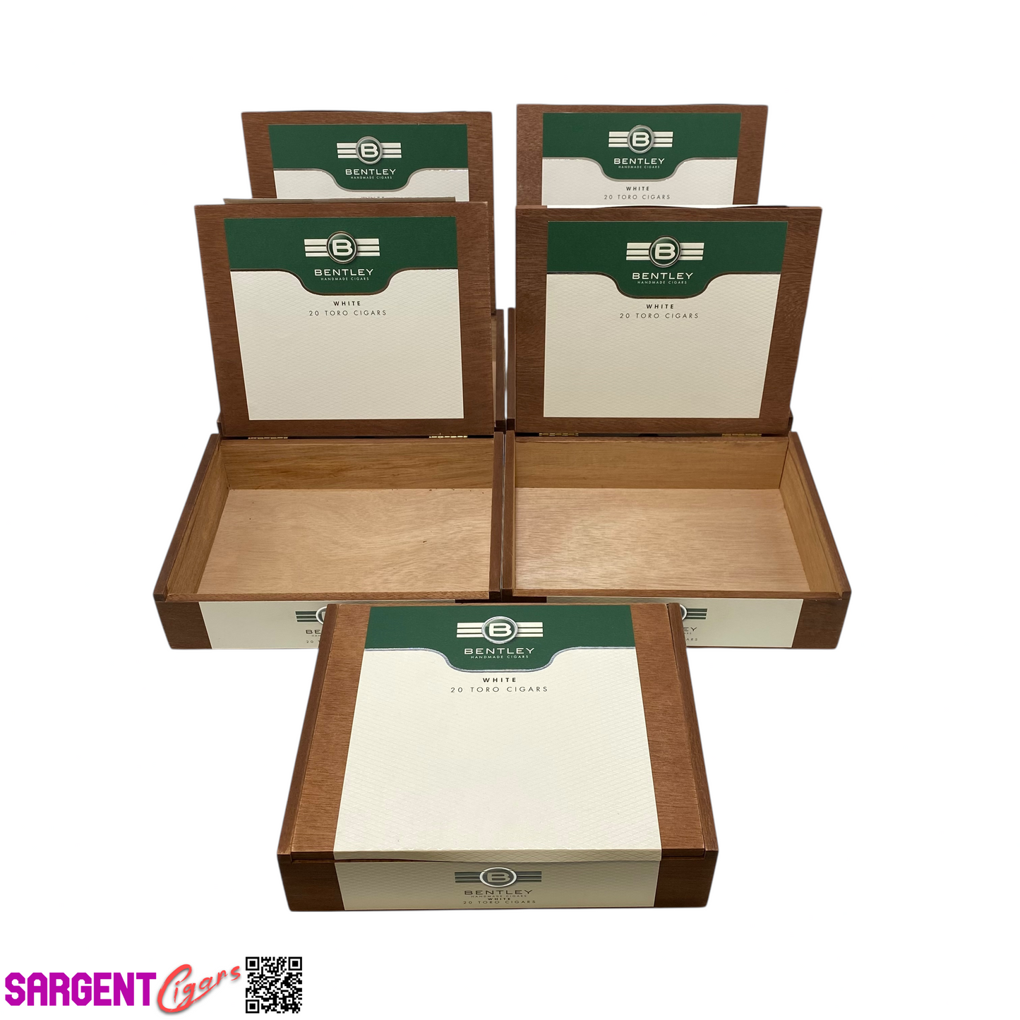 Lot of 5 Bentley White Toro Empty Wooden Cigar Boxes 8.75x7x2 #99