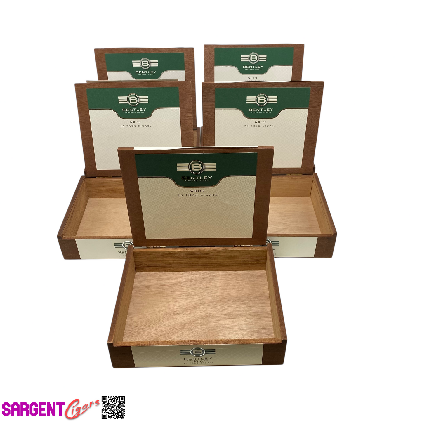 Lot of 5 Bentley White Toro Empty Wooden Cigar Boxes 8.75x7x2 #99
