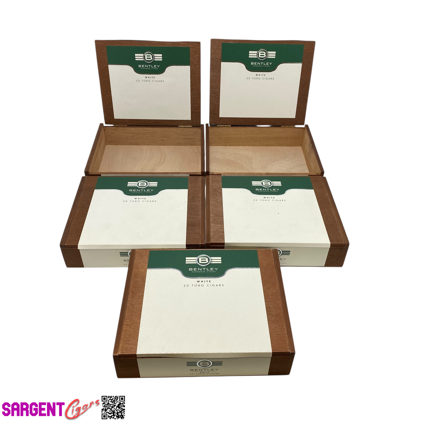 Lot of 5 Bentley White Toro Empty Wooden Cigar Boxes 8.75x7x2 #99