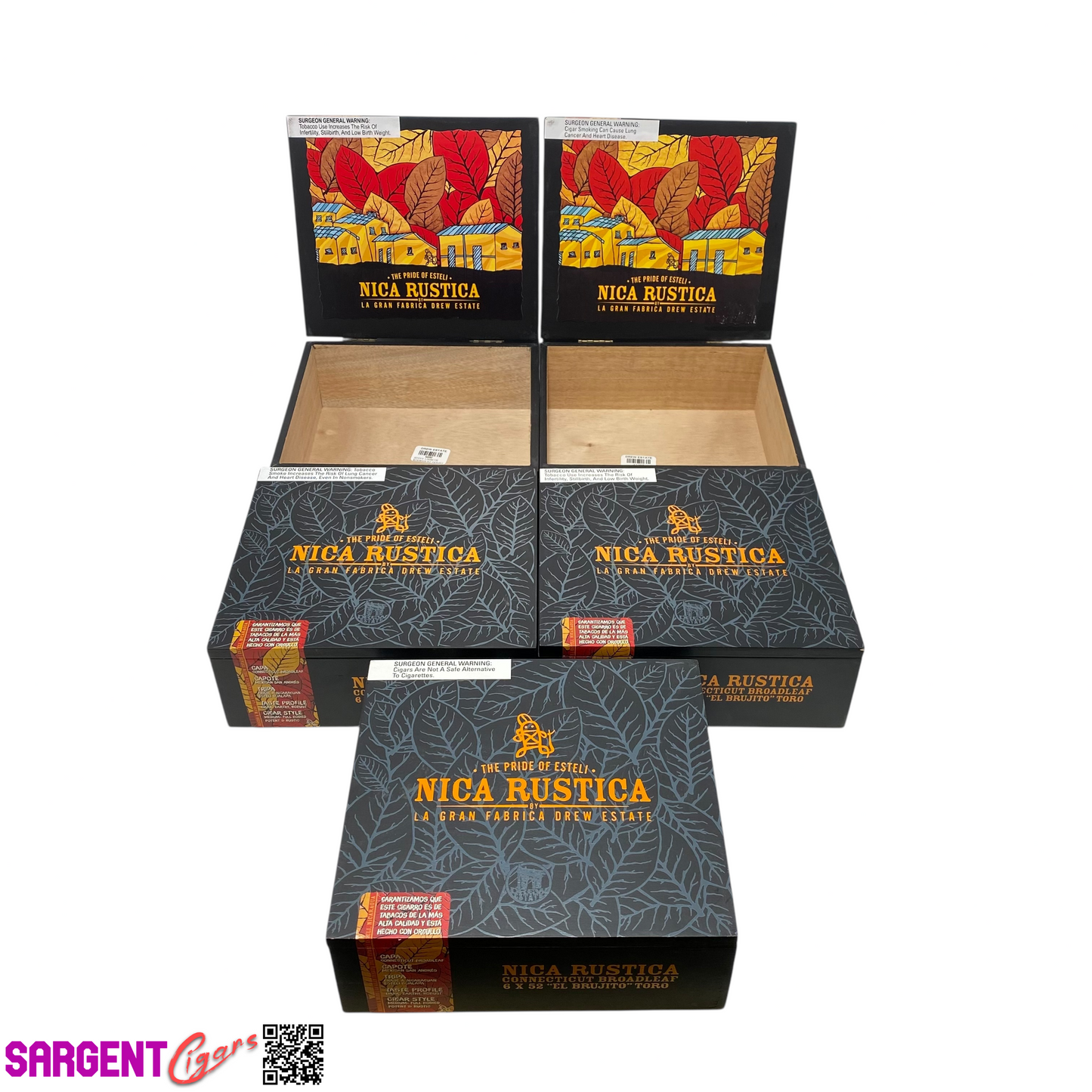 Lot of 5 Nica Rustica Toro Empty Wooden Cigar Boxes 8x7x3 #14