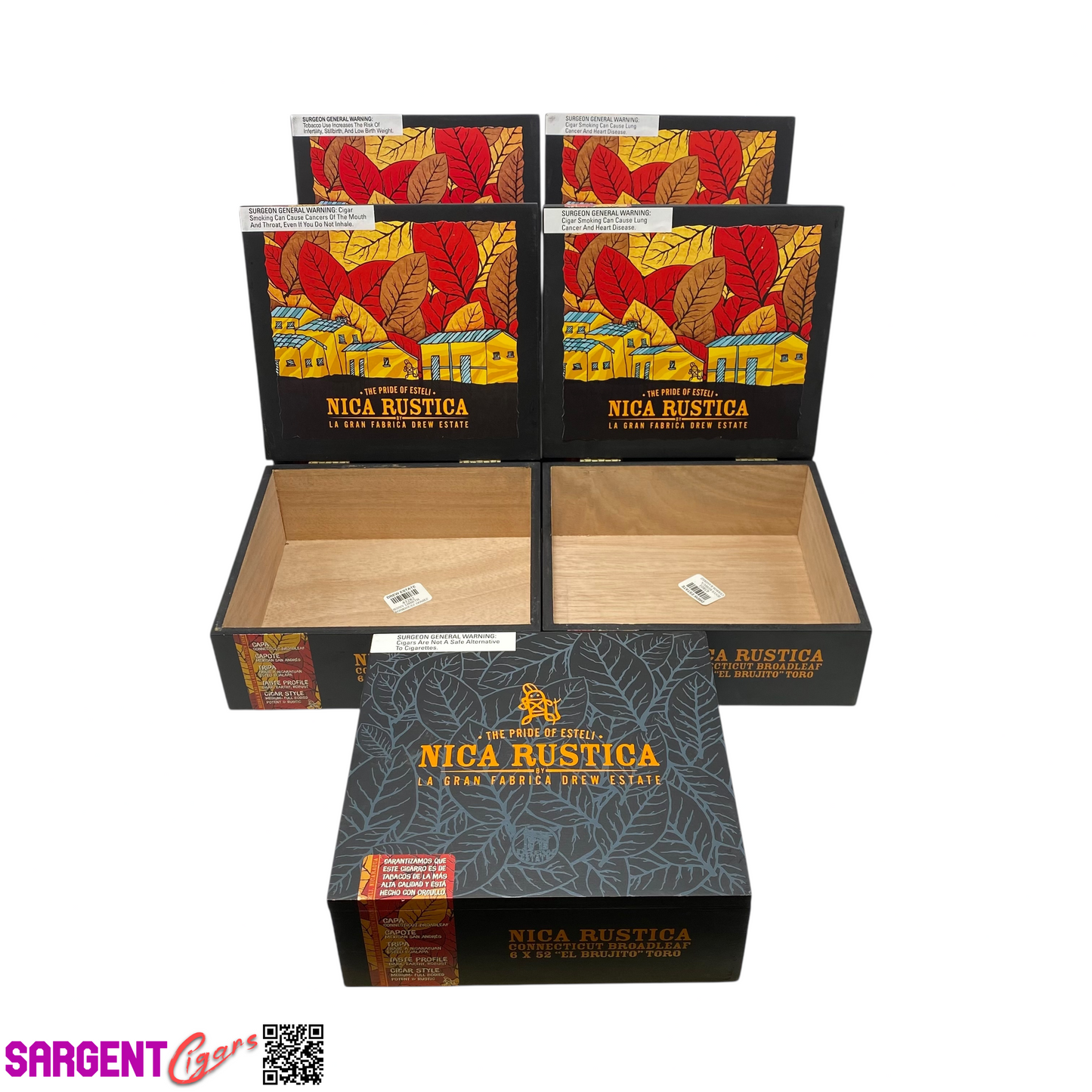 Lot of 5 Nica Rustica Toro Empty Wooden Cigar Boxes 8x7x3 #14