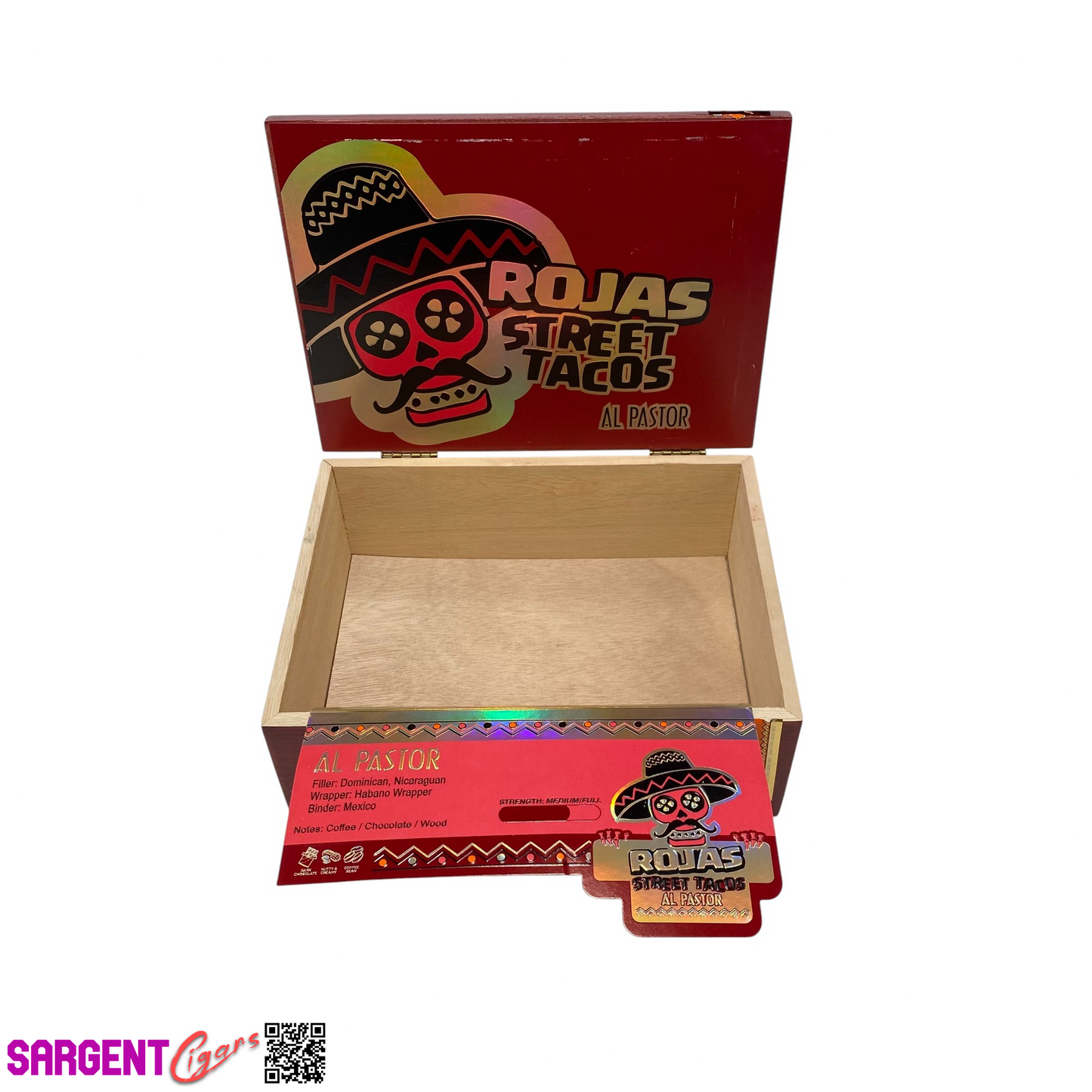 Rojas Street Tacos Al Pastor Gordo Empty Wooden Cigar Box 9x7x3.5