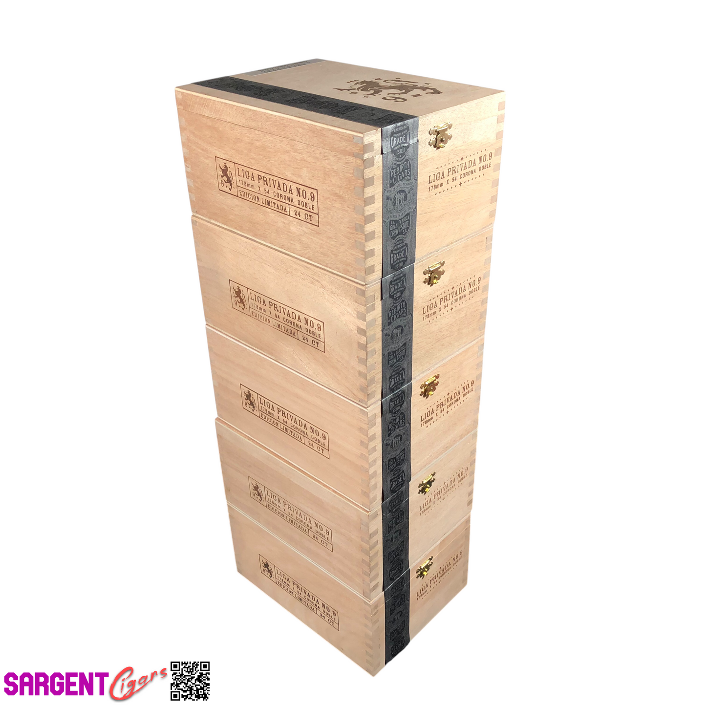 Lot of 5 Liga Privada No9 Corona Doble Empty Wooden Cigar Boxes 6x8x4 #146