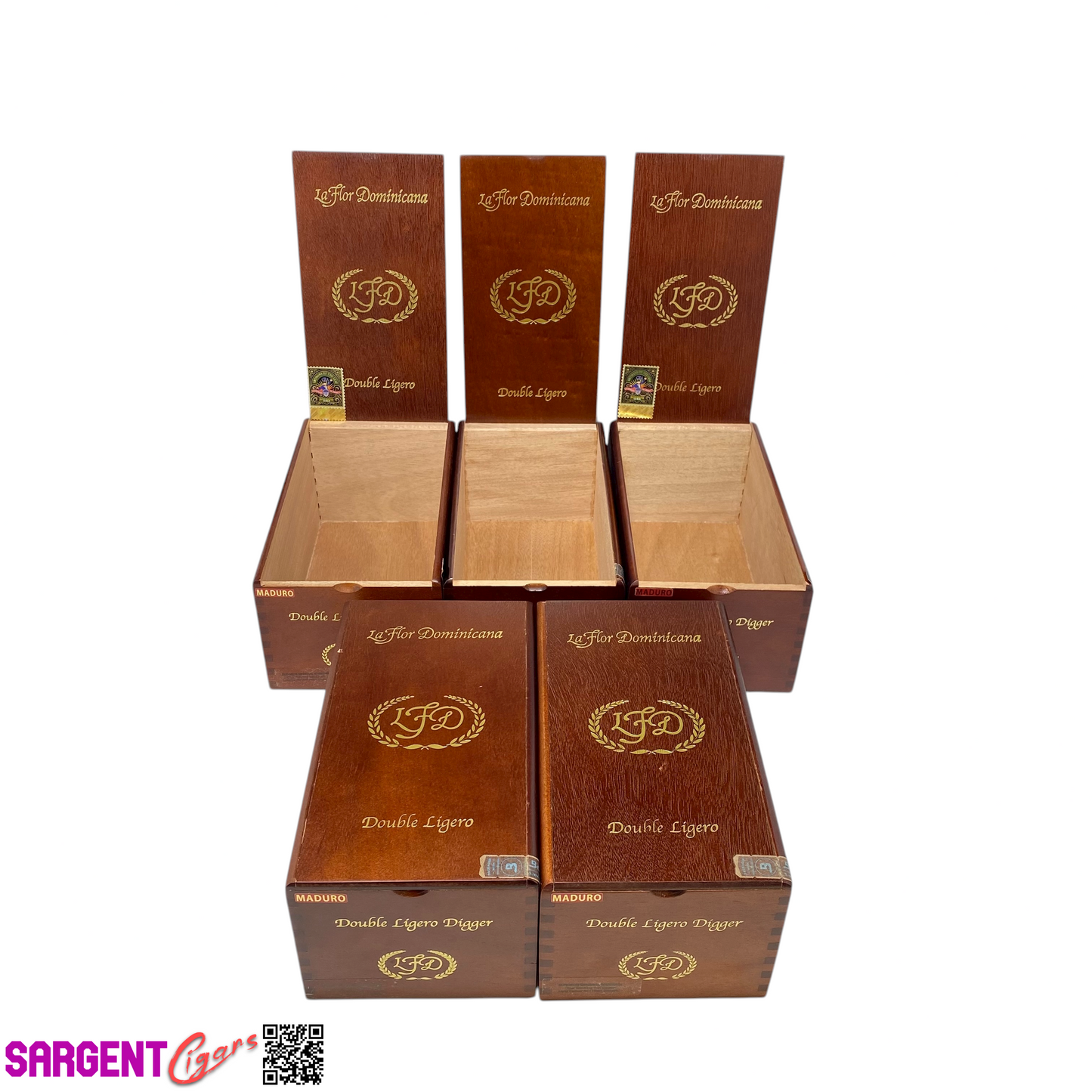 Lot of 5 LFD Digger Empty Wooden Cigar Boxes 5.5x9x4 #61