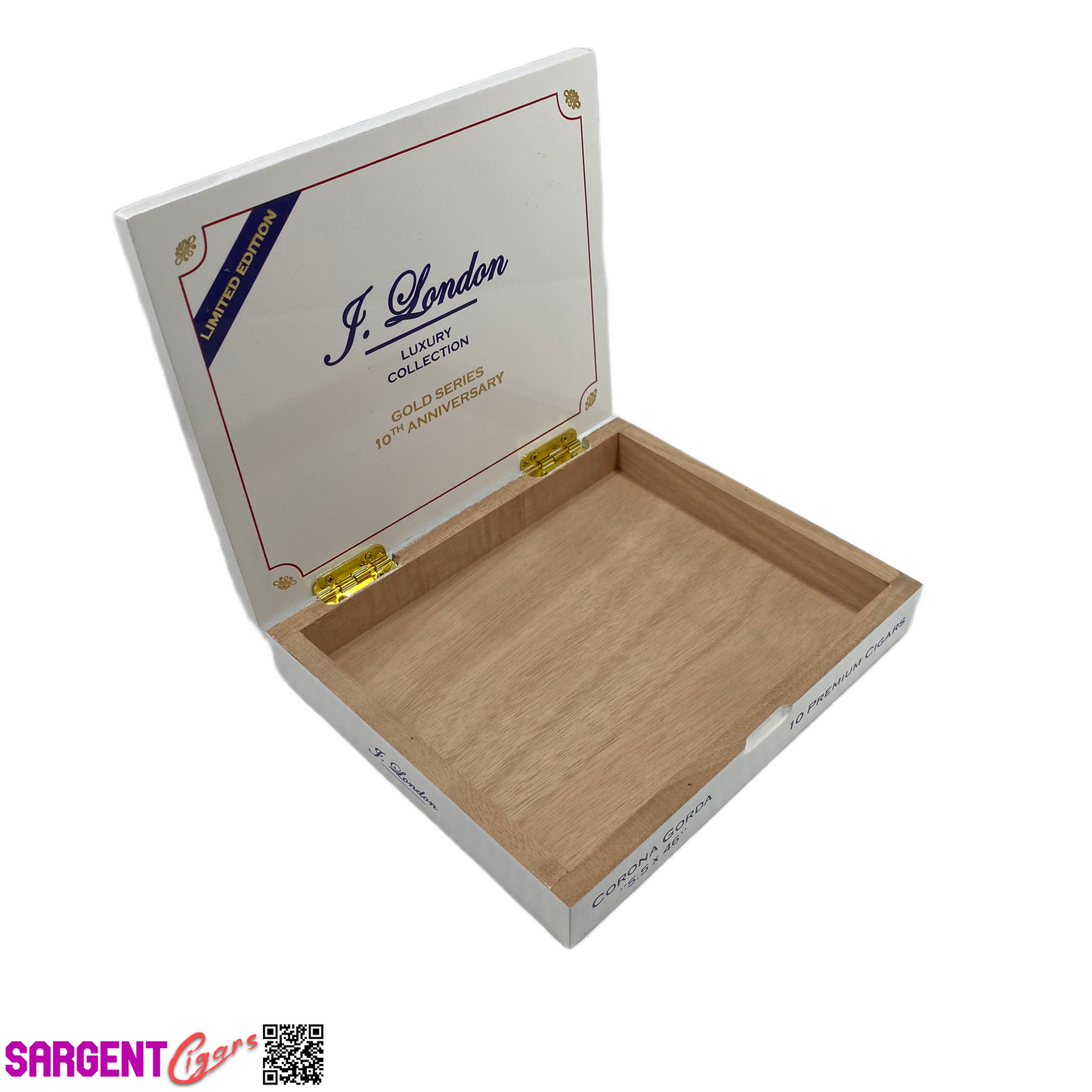 J London Luxury Collection 10th Corona Gorda Empty Wooden Cigar Box 8x6.5x1.5