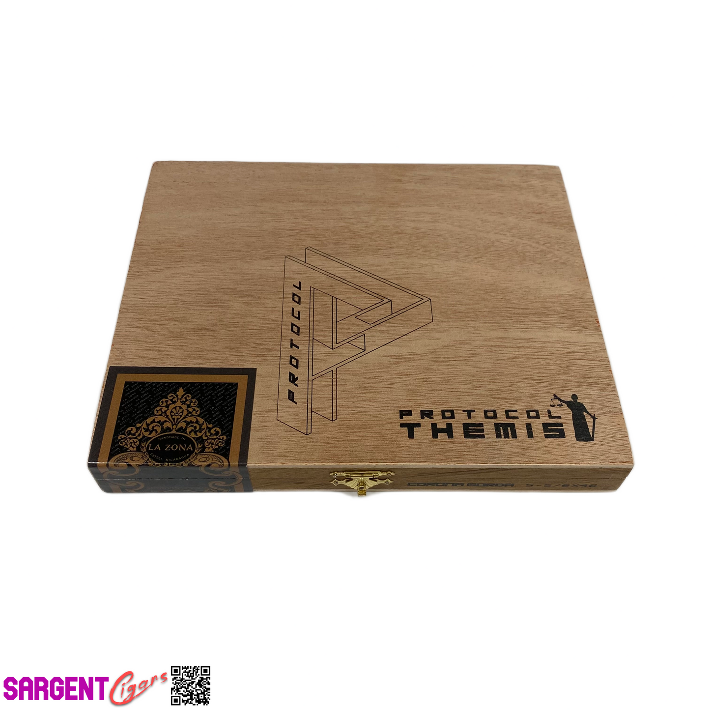 Protocol Themis Corona Gorda Empty Wooden Cigar Box 8x6.5x1
