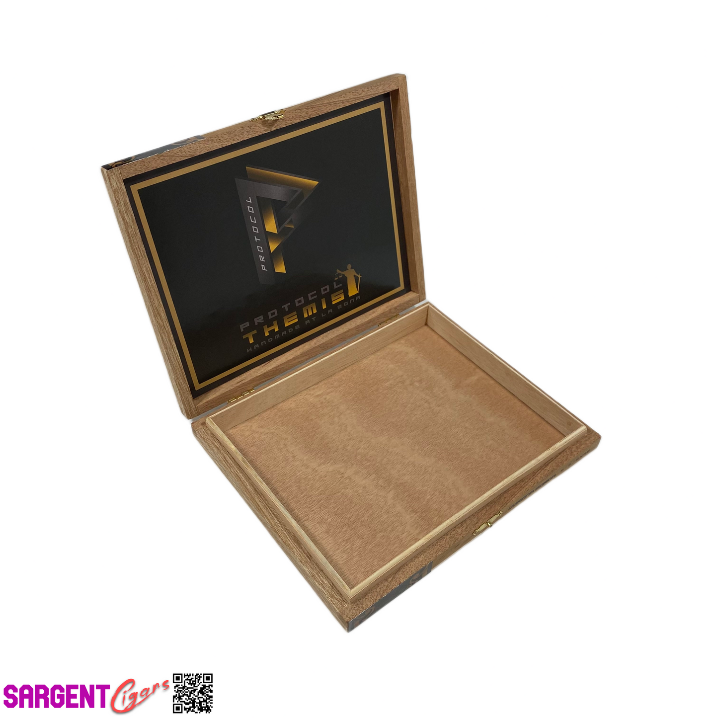 Protocol Themis Corona Gorda Empty Wooden Cigar Box 8x6.5x1