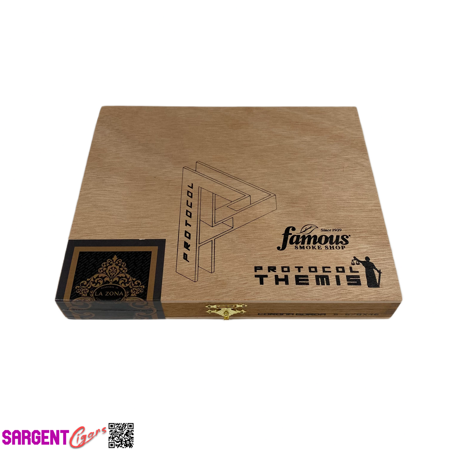 Protocol Themis Corona Gorda Empty Wooden Cigar Box 8x6.5x1 (1)