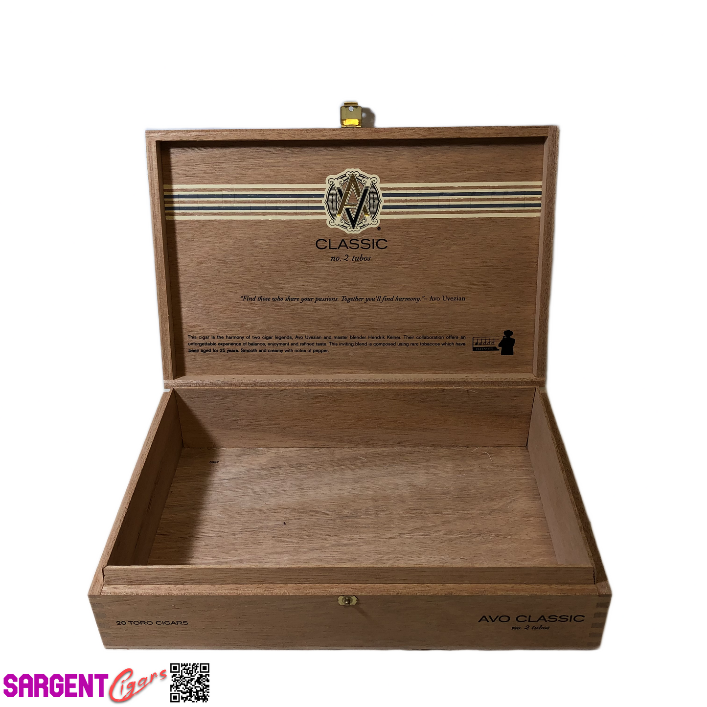 Avo Classic No2 Toro Tubo Empty Wooden Cigar Box 11x7.25x2.5