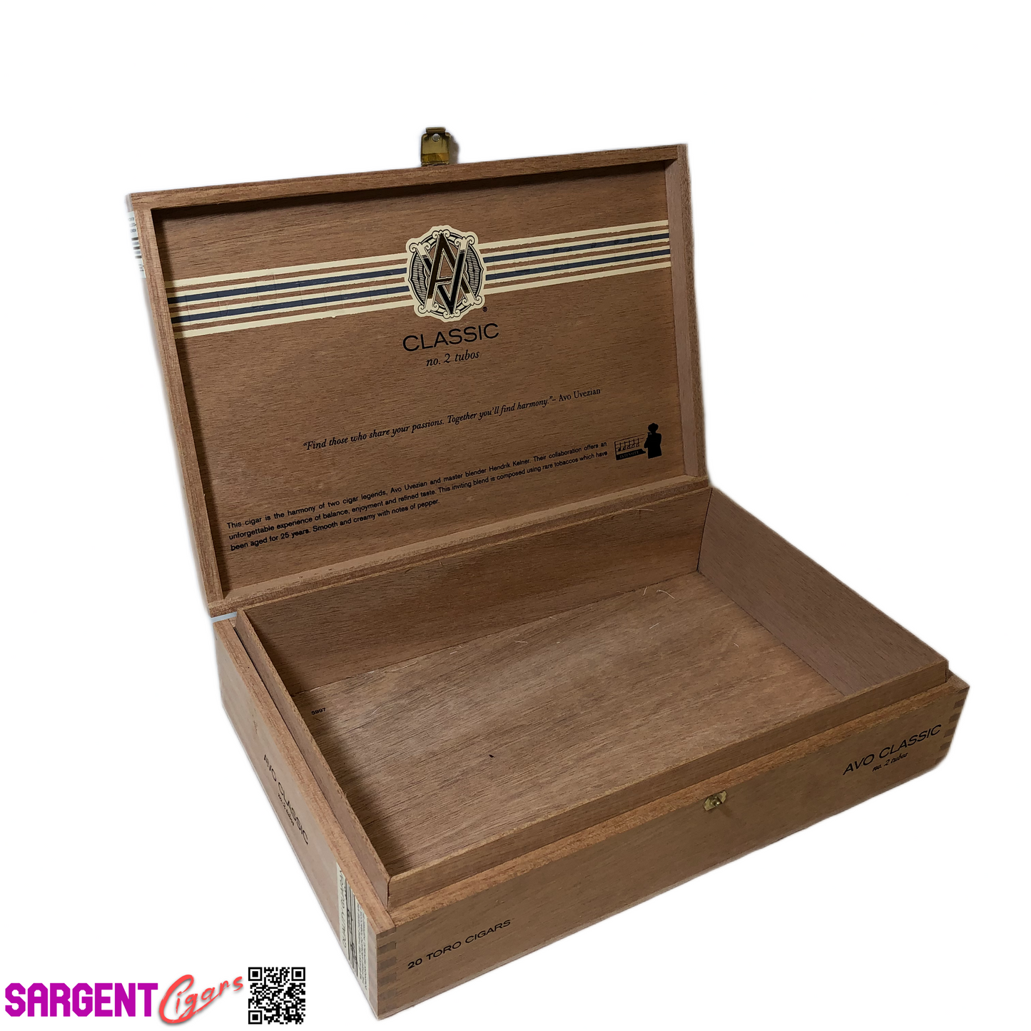 Avo Classic No2 Toro Tubo Empty Wooden Cigar Box 11x7.25x2.5