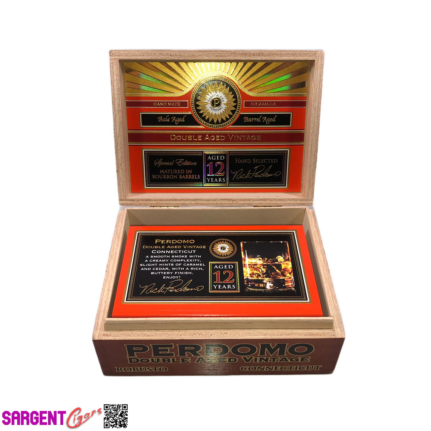 Perdomo Double Aged Vintage Connecticut Robusto Empty Wooden Cigar Box 8x6x3.25