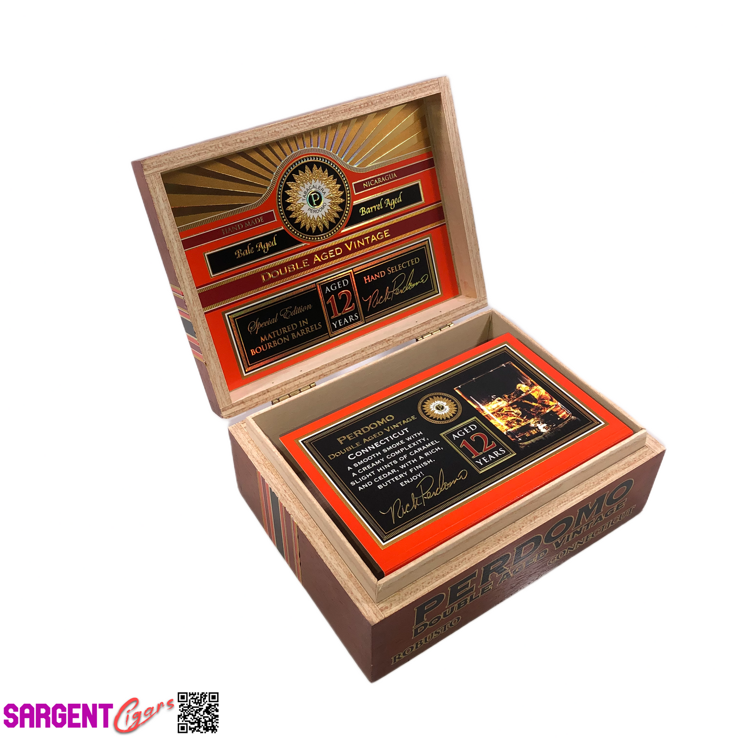 Perdomo Double Aged Vintage Connecticut Robusto Empty Wooden Cigar Box 8x6x3.25