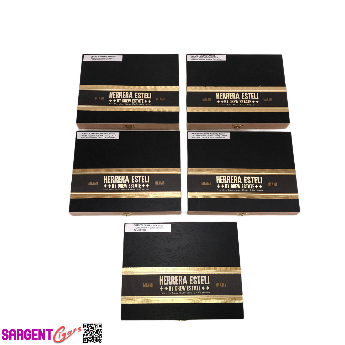 Lot of 5 Herrera Esteli Miami Empty Wooden Cigar Boxes 8.75x7x1.25 #47