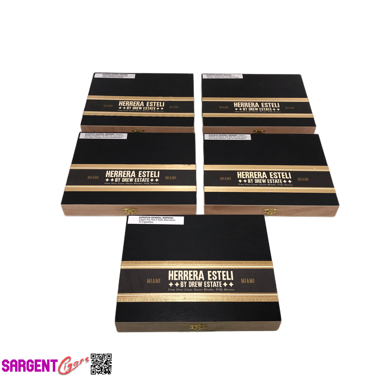Lot of 5 Herrera Esteli Miami Empty Wooden Cigar Boxes 8.75x7x1.25 #47