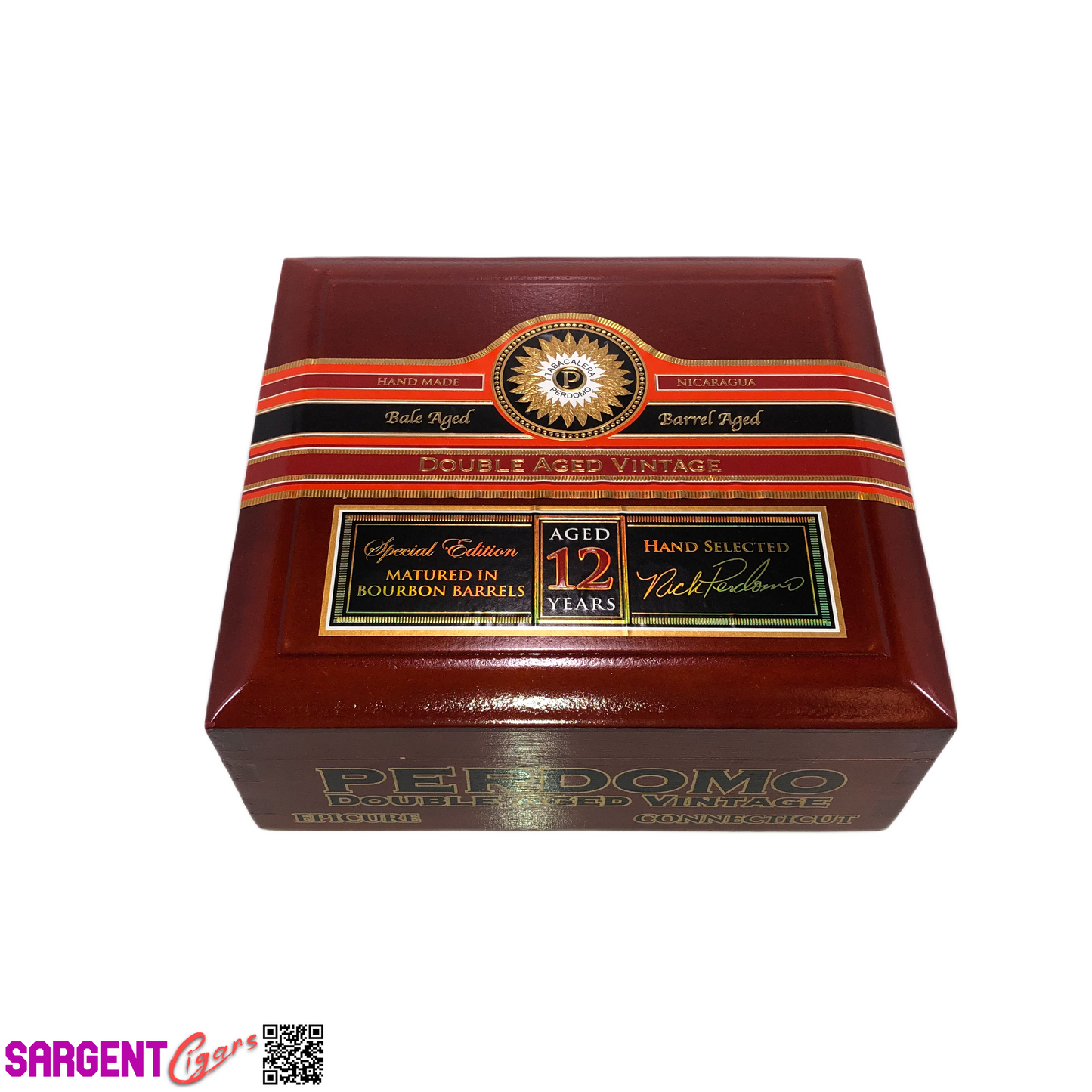 Perdomo Double Aged Vintage Conn Epicure Empty Wooden Cigar Box 8x7.25x3.5