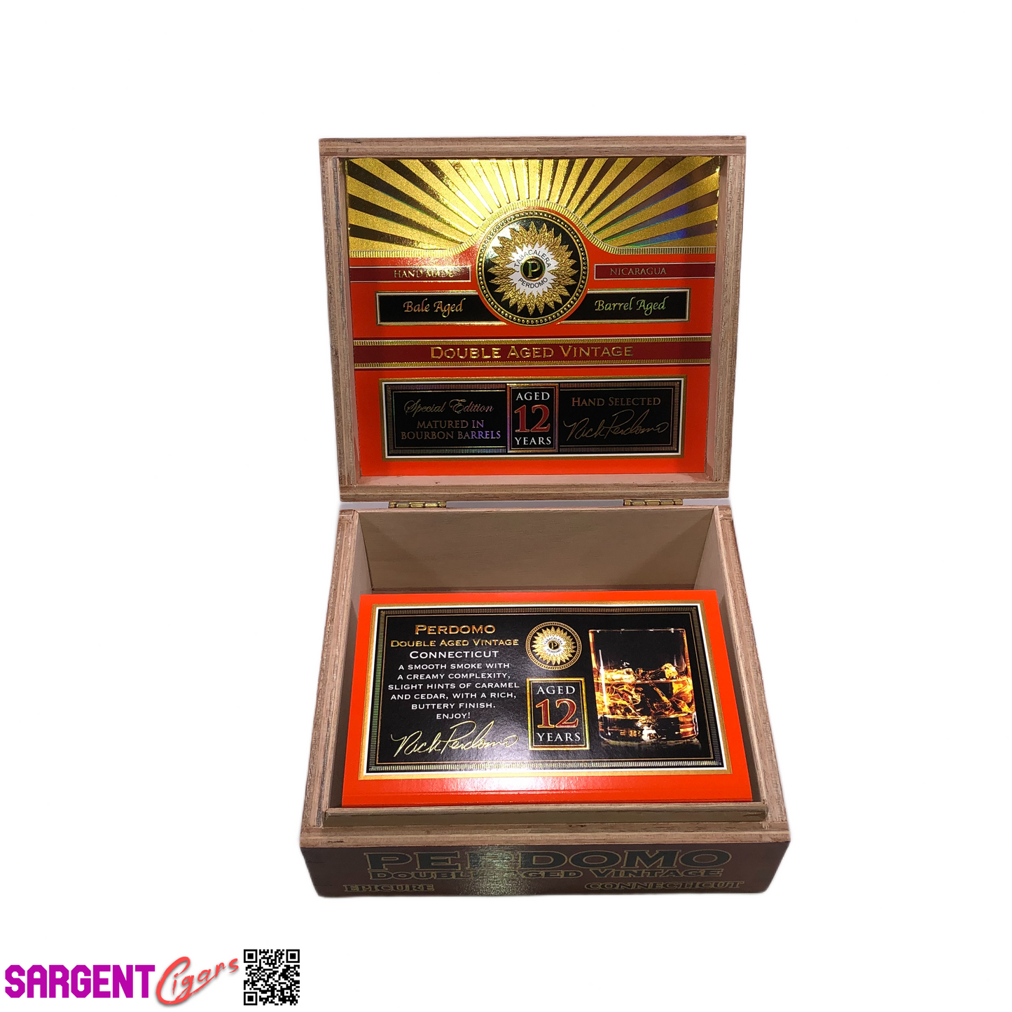 Perdomo Double Aged Vintage Conn Epicure Empty Wooden Cigar Box 8x7.25x3.5
