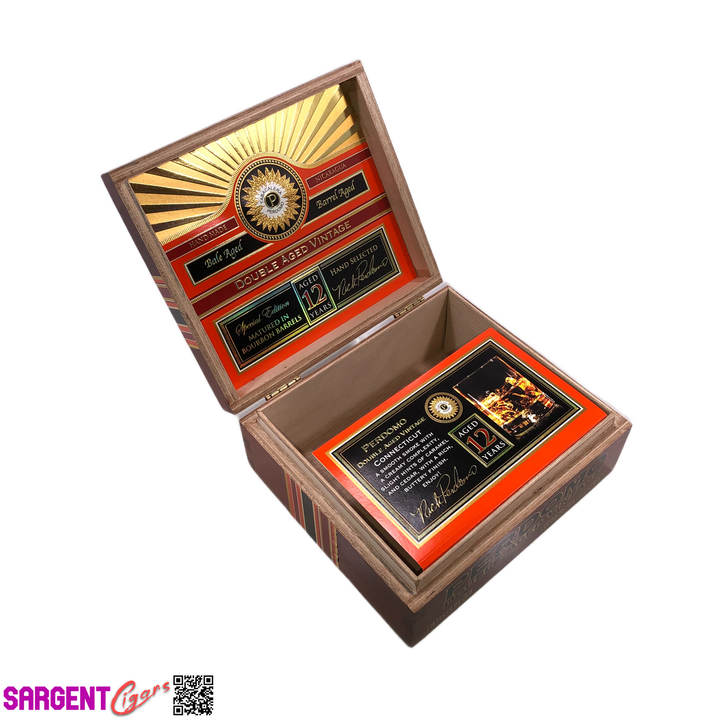 Perdomo Double Aged Vintage Conn Epicure Empty Wooden Cigar Box 8x7.25x3.5