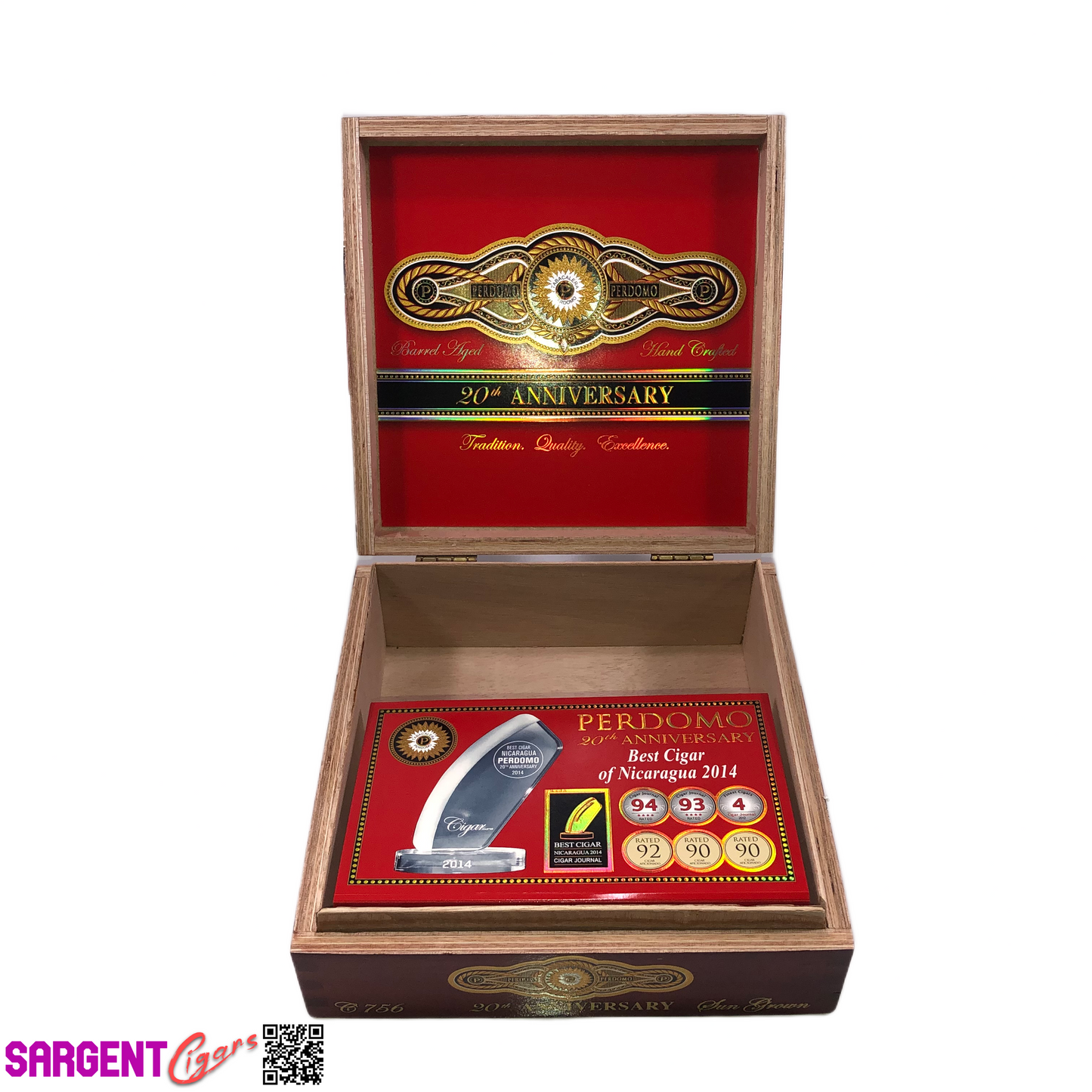 Perdomo 20th Anniversary Sun Grown Churchill Empty Wooden Cigar Box 8x8x3