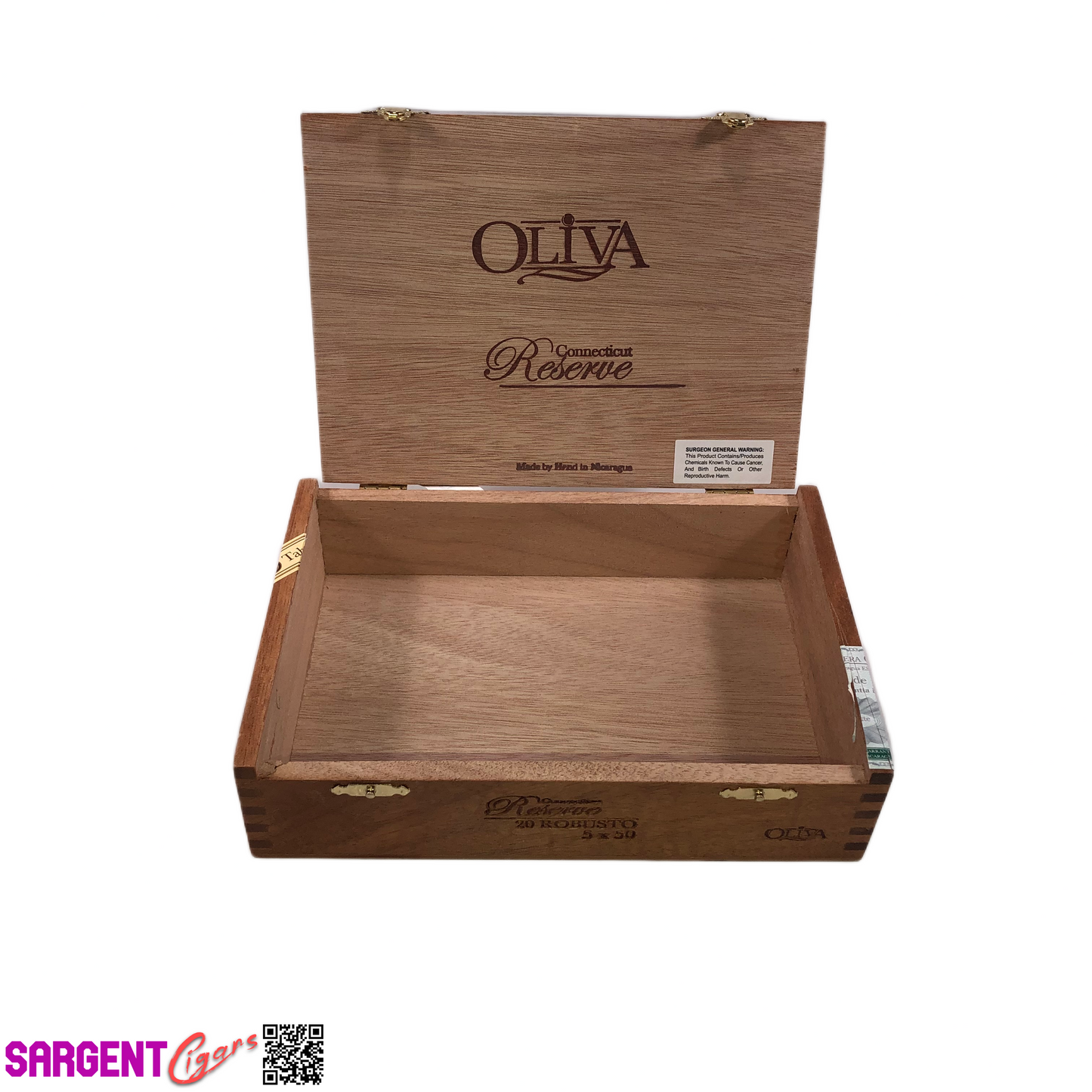 Oliva Reserve Connecticut Robusto Empty Wooden Cigar Box 8.5x6x2